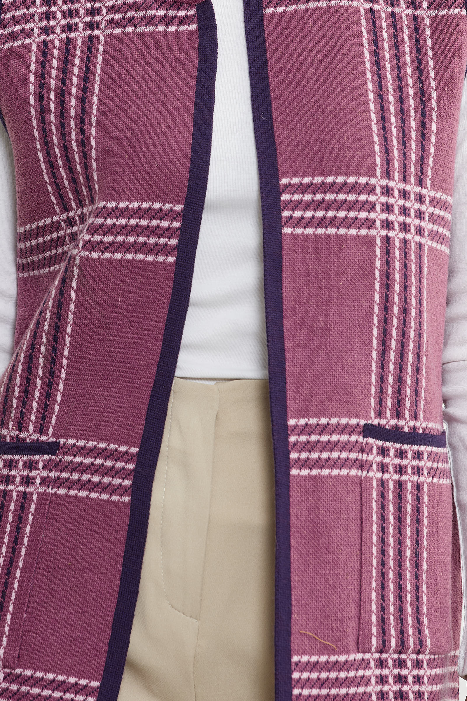 Dolu İğne Çift Renk Yünlü Triko Yelek - Gül - Sementa