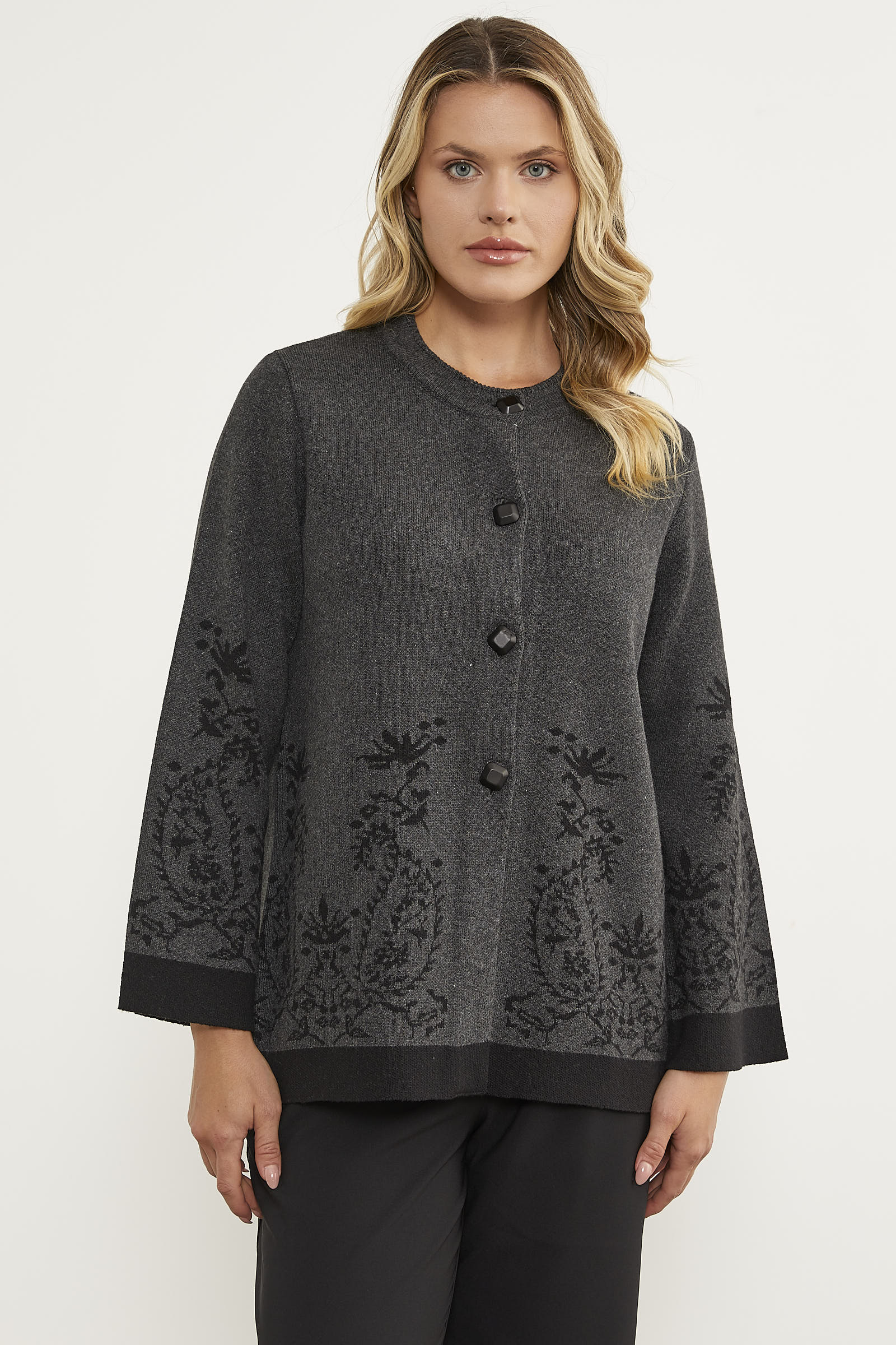 Dolu İğne Düğmeli Kalın Triko Ceket - Antrasit (3) Sementa