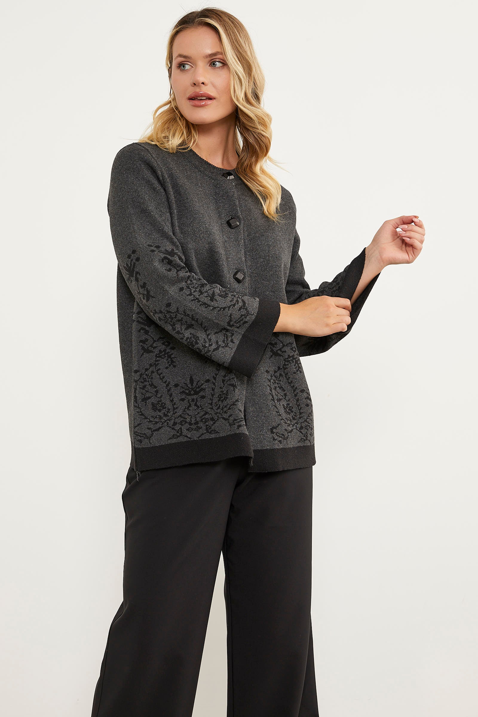 Dolu İğne Düğmeli Kalın Triko Ceket - Antrasit (1) Sementa