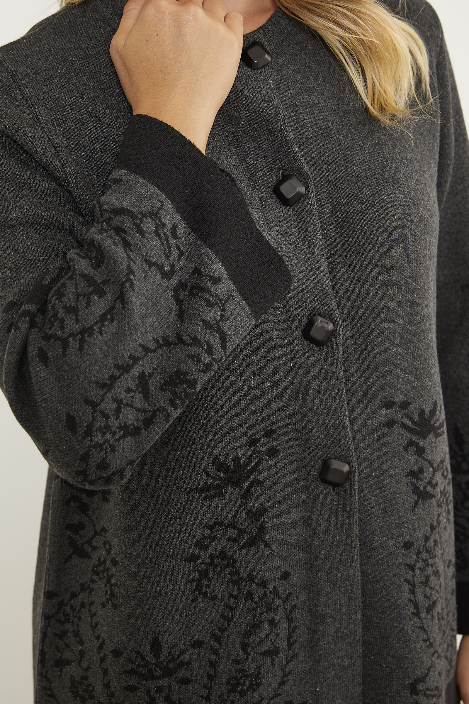 Dolu İğne Düğmeli Kalın Triko Ceket - Antrasit (6) Sementa