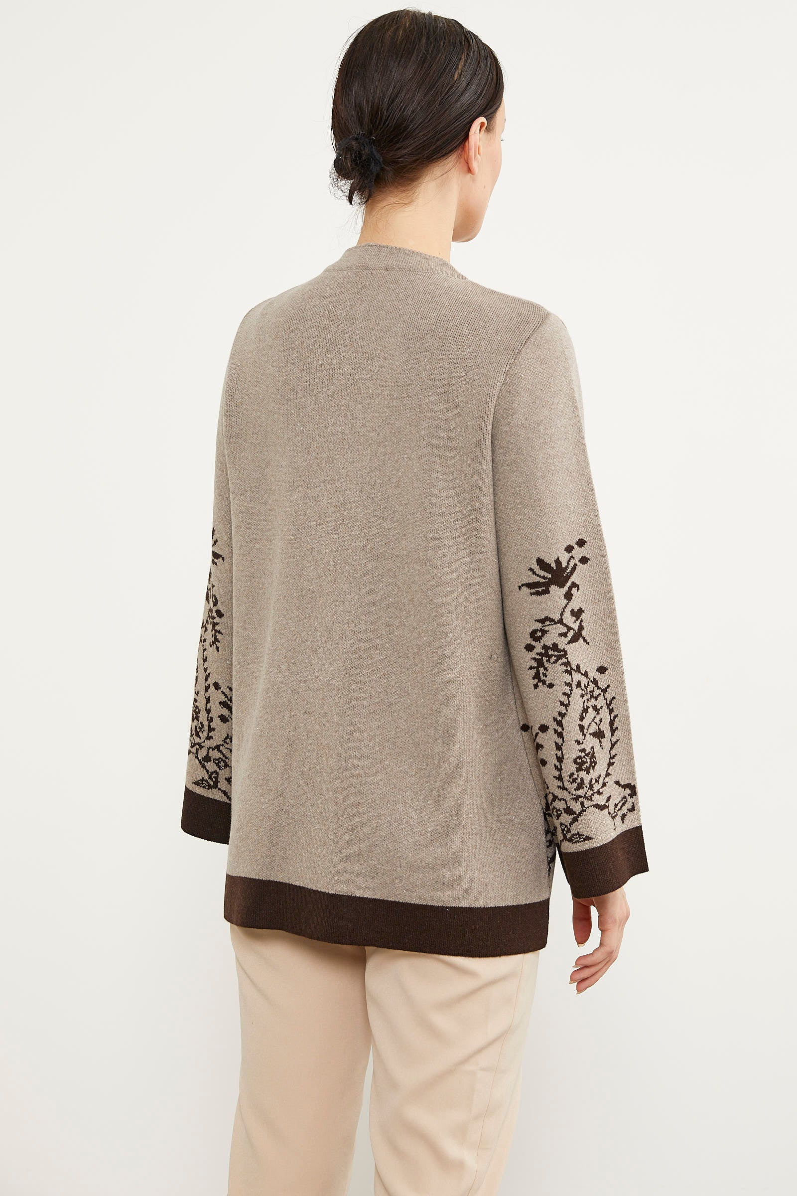 Dolu İğne Düğmeli Kalın Triko Ceket - Koyu Bej (5) Sementa