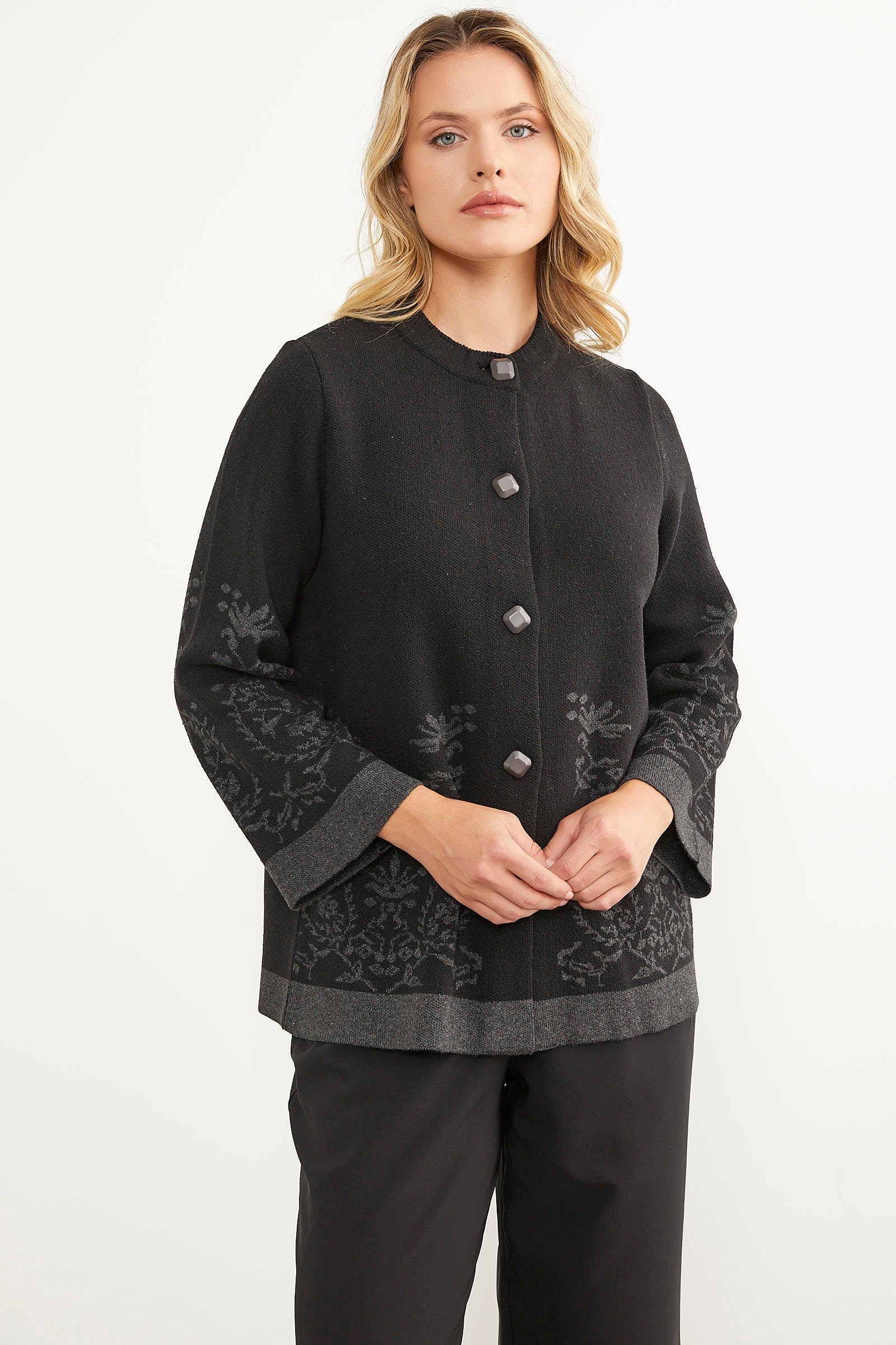 Dolu İğne Düğmeli Kalın Triko Ceket - Siyah (3) Sementa