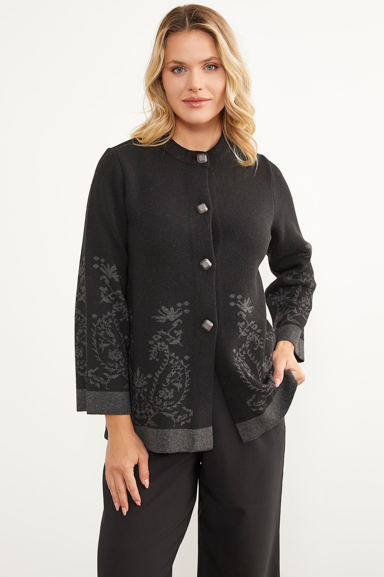 Dolu İğne Düğmeli Kalın Triko Ceket - Siyah (2) Sementa