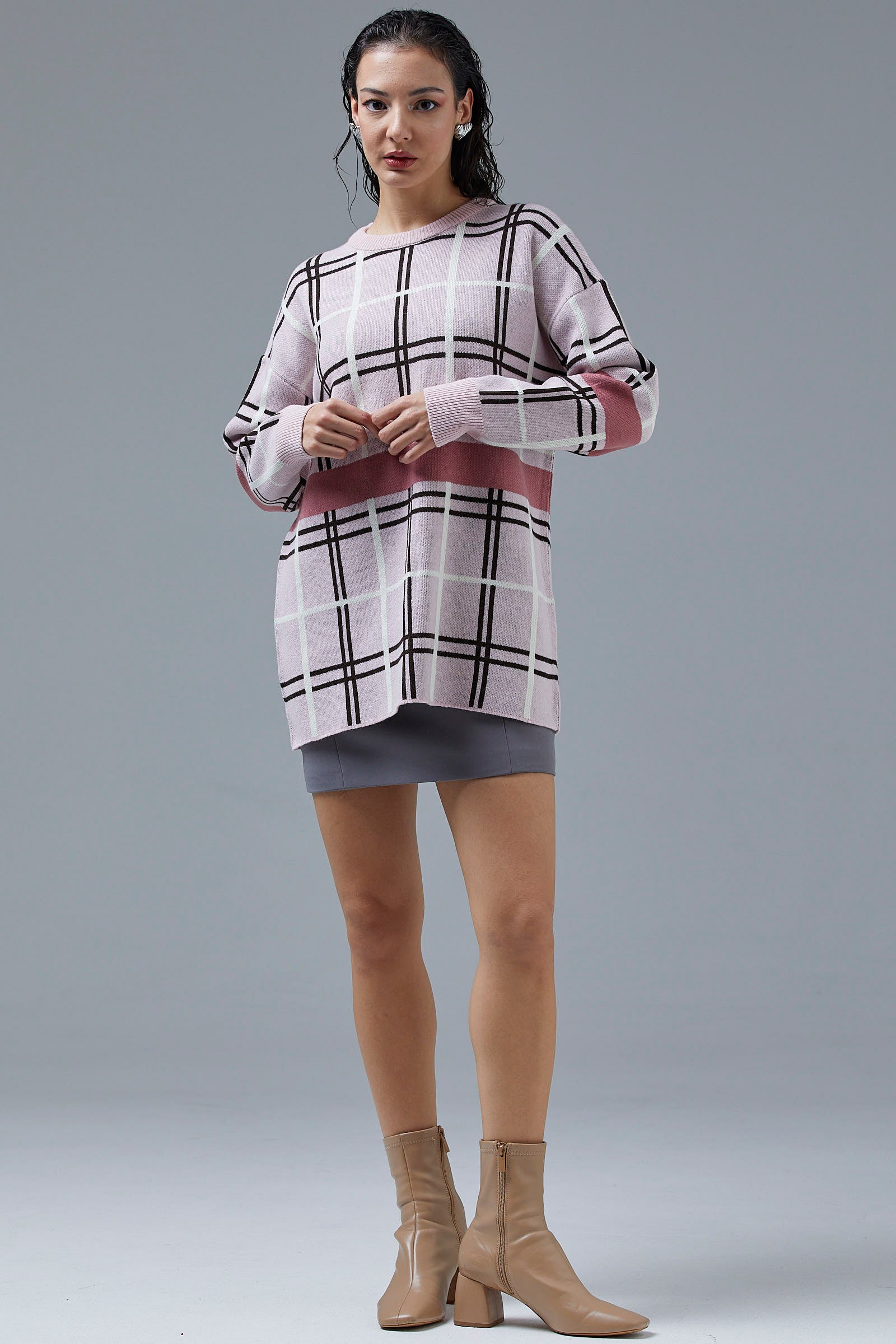 Dolu İğne Jakarlı Triko Kazak - Pembe (1) Sementa