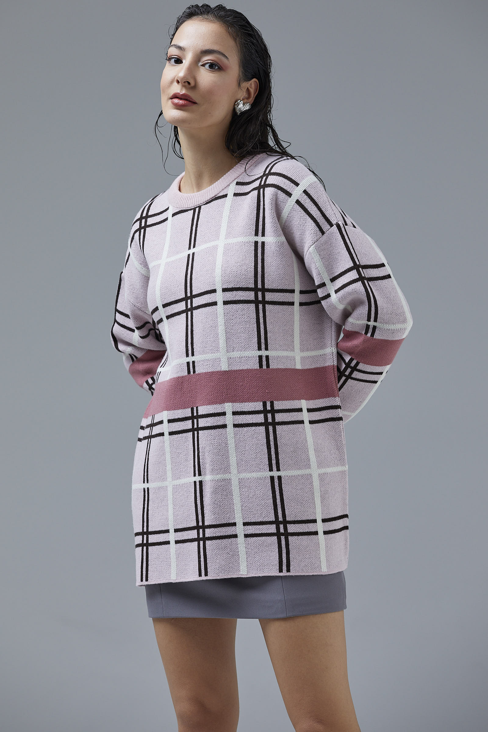 Dolu İğne Jakarlı Triko Kazak - Pembe (3) Sementa