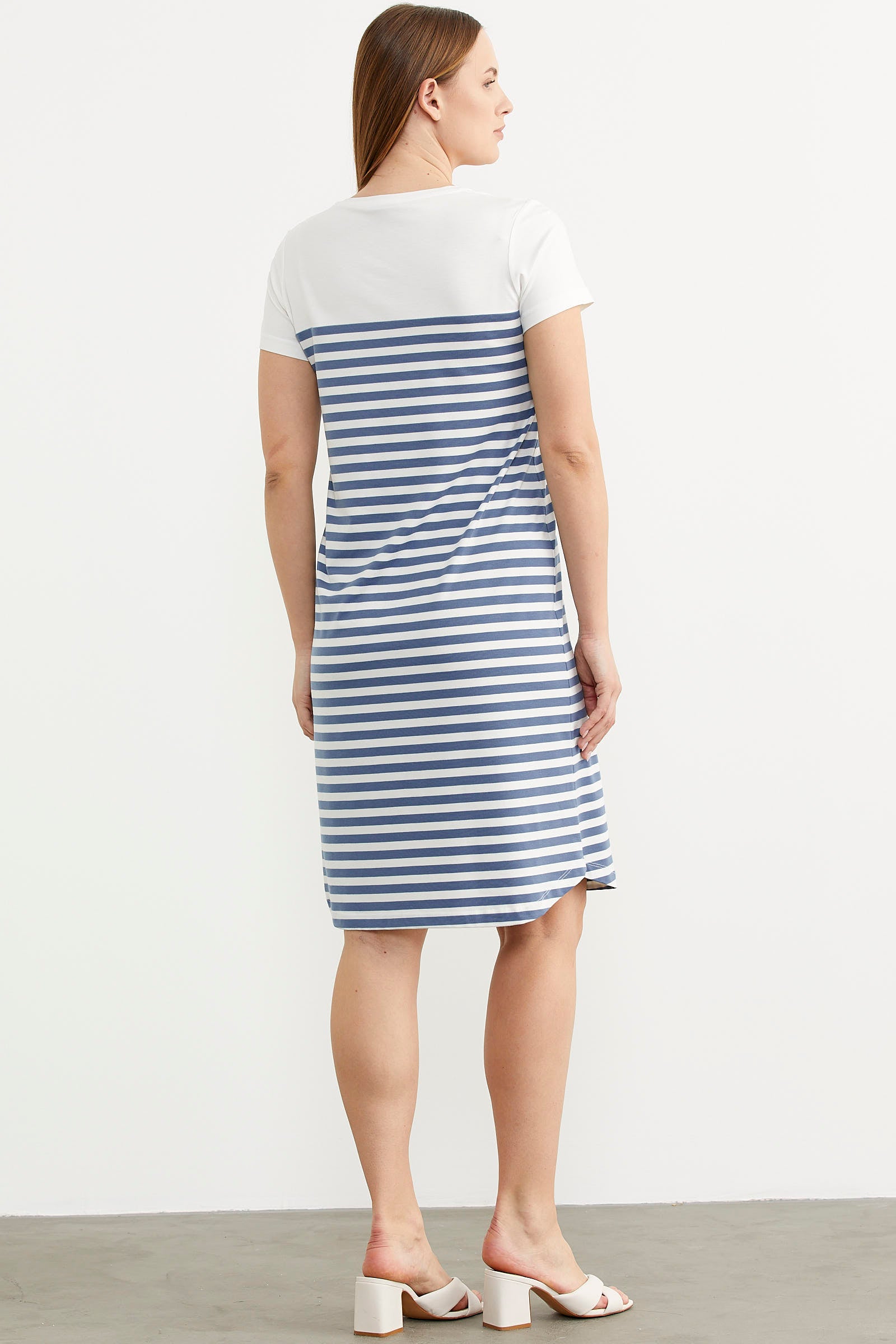 Düğme Detaylı Çizgili Penye Elbise - Indigo (6) Sementa