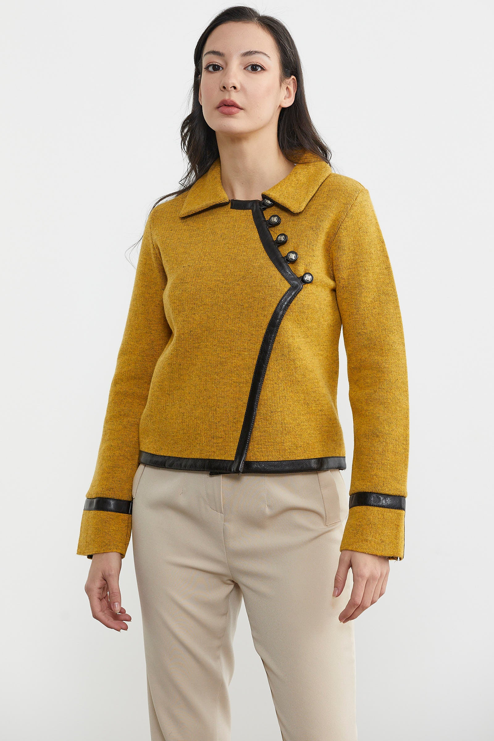 Düğme Detaylı Triko Ceket - Güneş - Kahverengi (1) Sementa