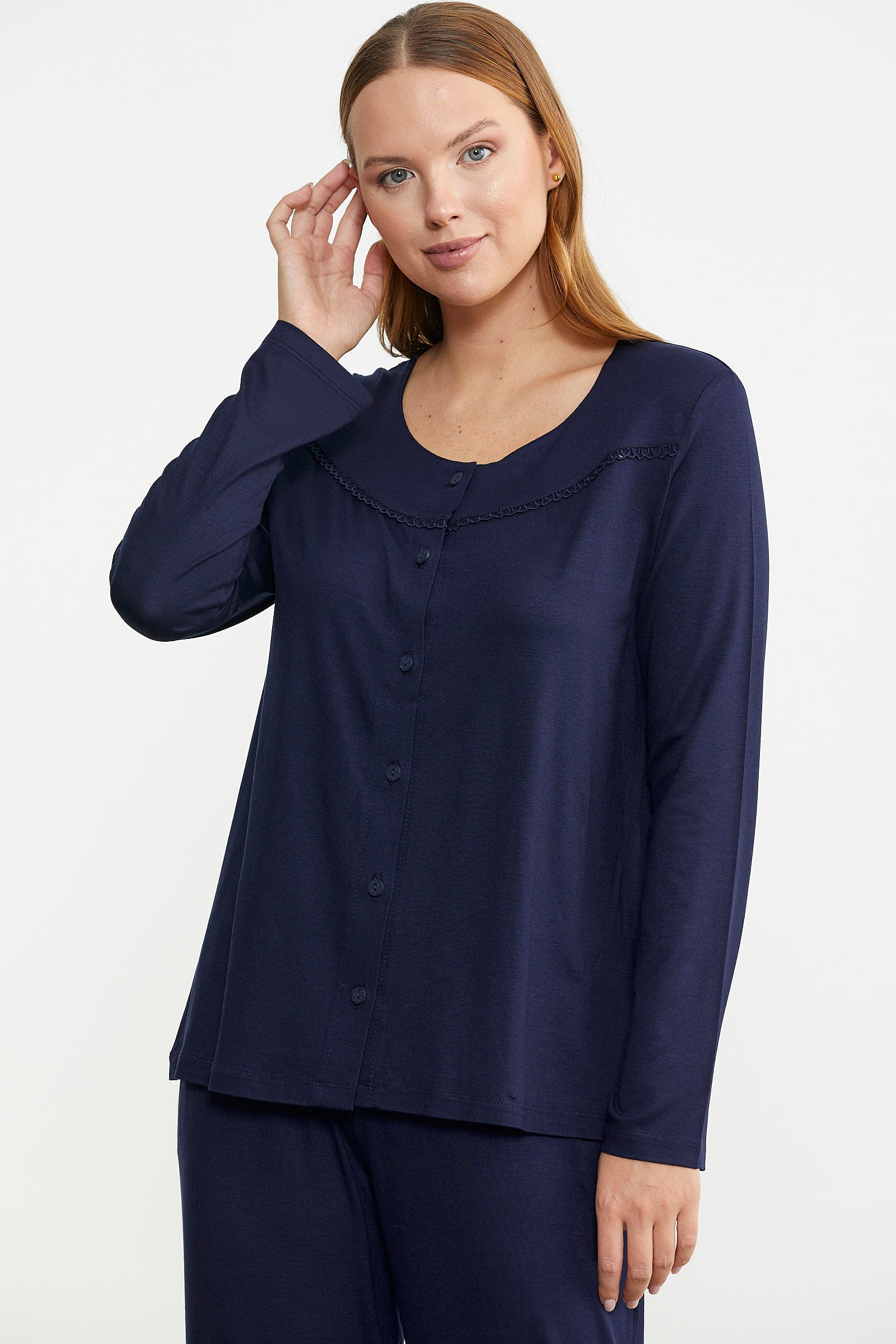 Düğme Kapamalı Rahat Kalıp Pijama Takım - Lacivert - Sementa