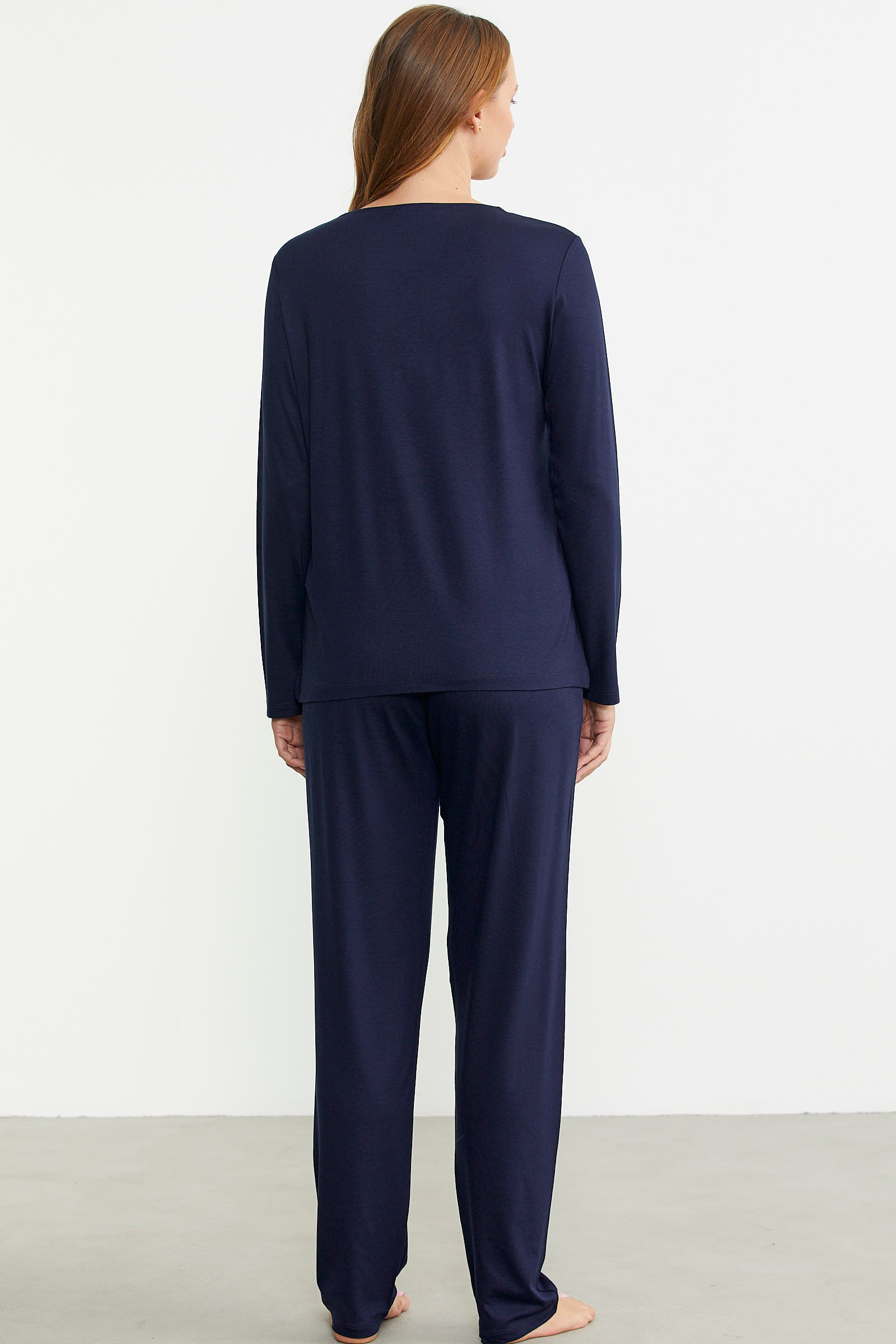 Düğme Kapamalı Rahat Kalıp Pijama Takım - Lacivert - Sementa