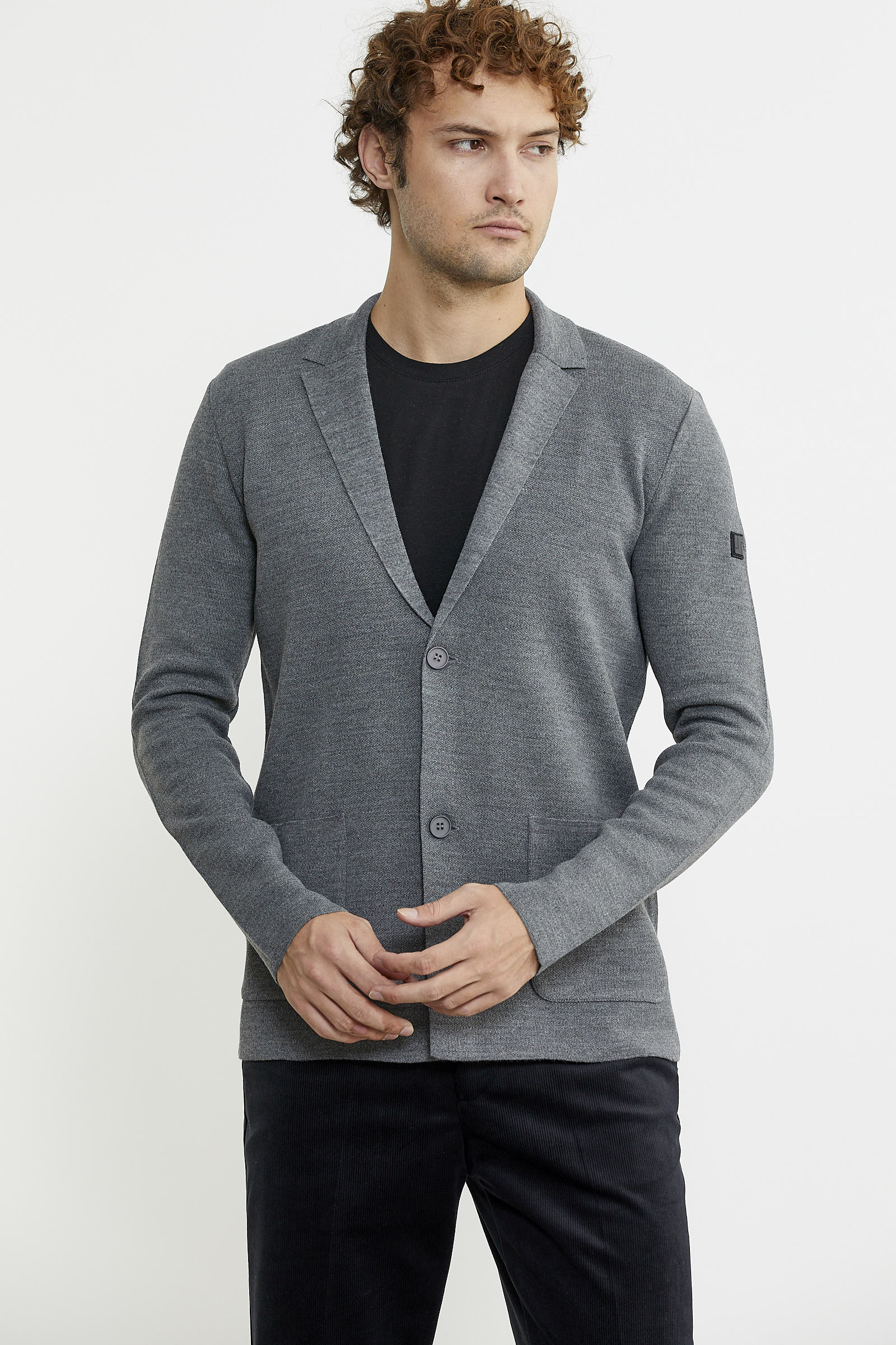 Düğmeli Cep Detaylı Triko Ceket - Füme - Sementa