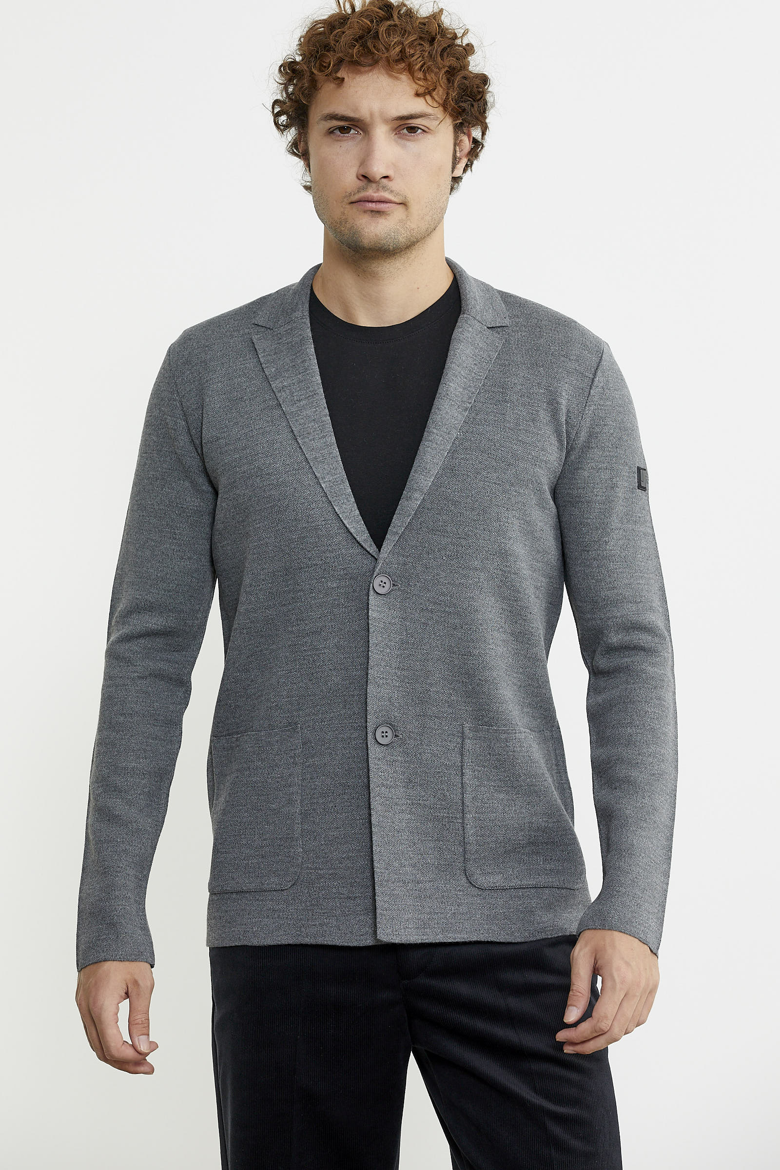 Düğmeli Cep Detaylı Triko Ceket - Füme - Sementa