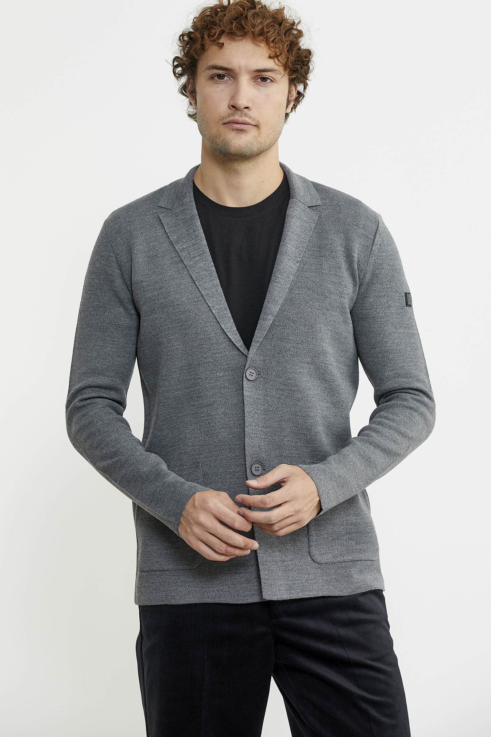 Düğmeli Cep Detaylı Triko Ceket - Füme - Sementa