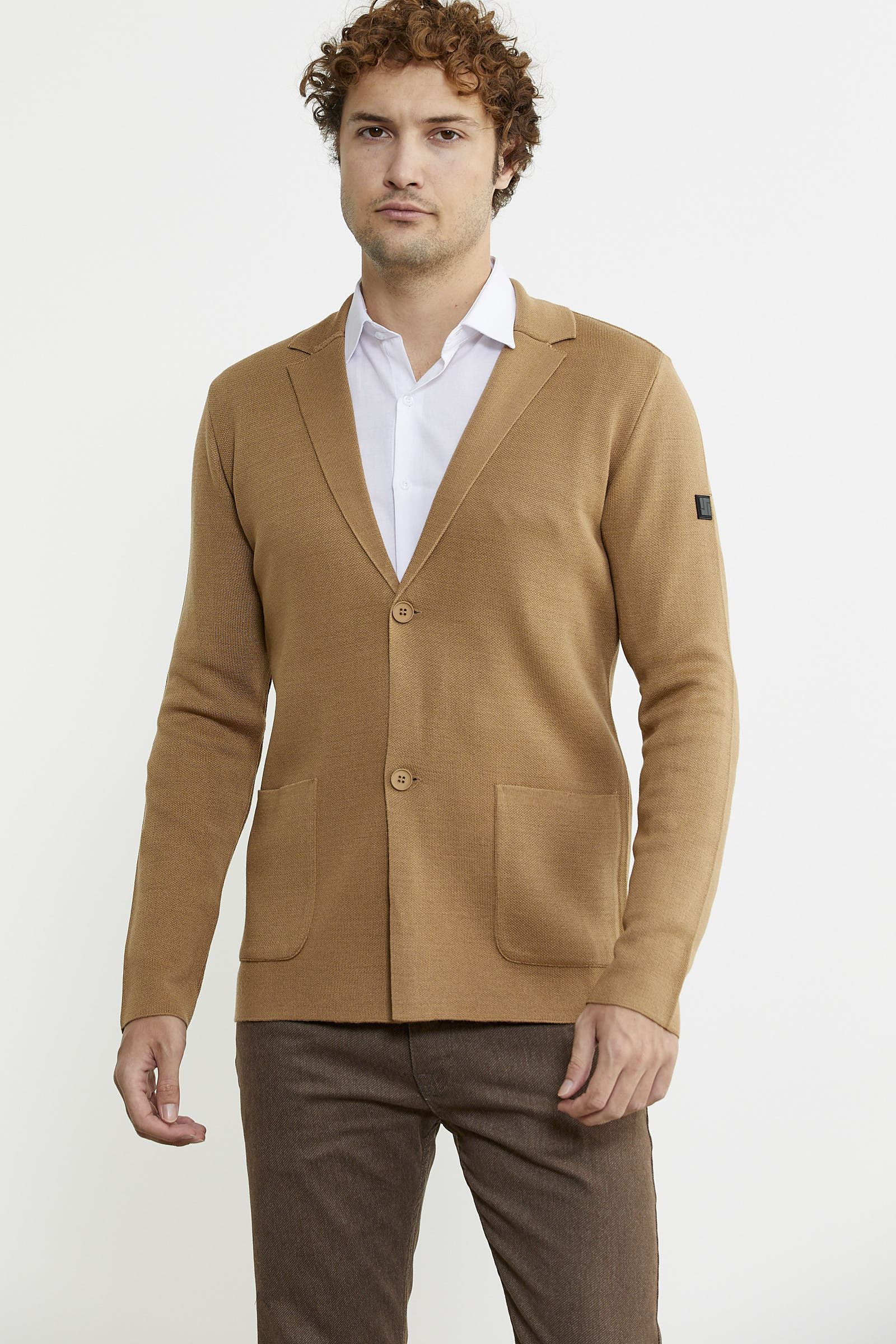 Düğmeli Cep Detaylı Triko Ceket - Kamel - Sementa