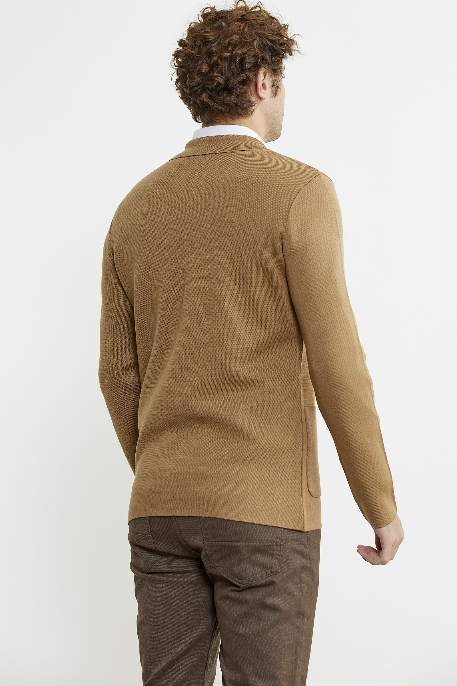 Düğmeli Cep Detaylı Triko Ceket - Kamel - Sementa