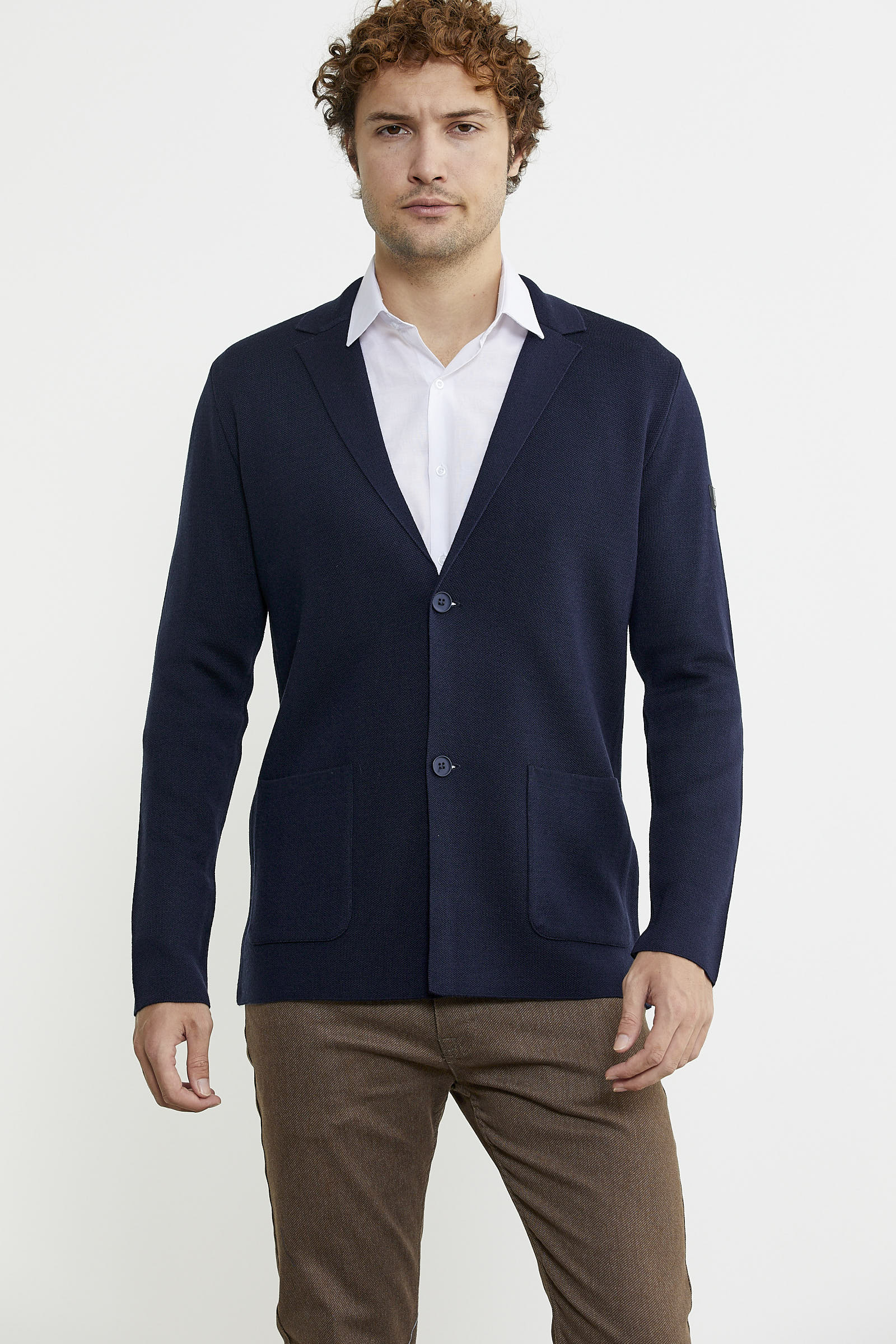 Düğmeli Cep Detaylı Triko Ceket - Lacivert - Sementa