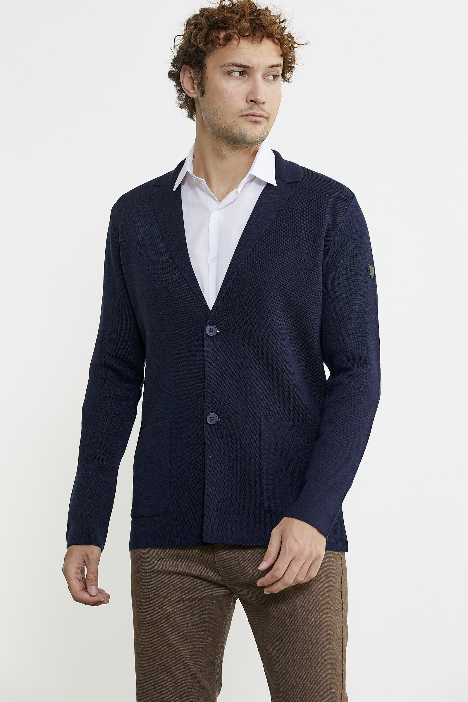 Düğmeli Cep Detaylı Triko Ceket - Lacivert - Sementa