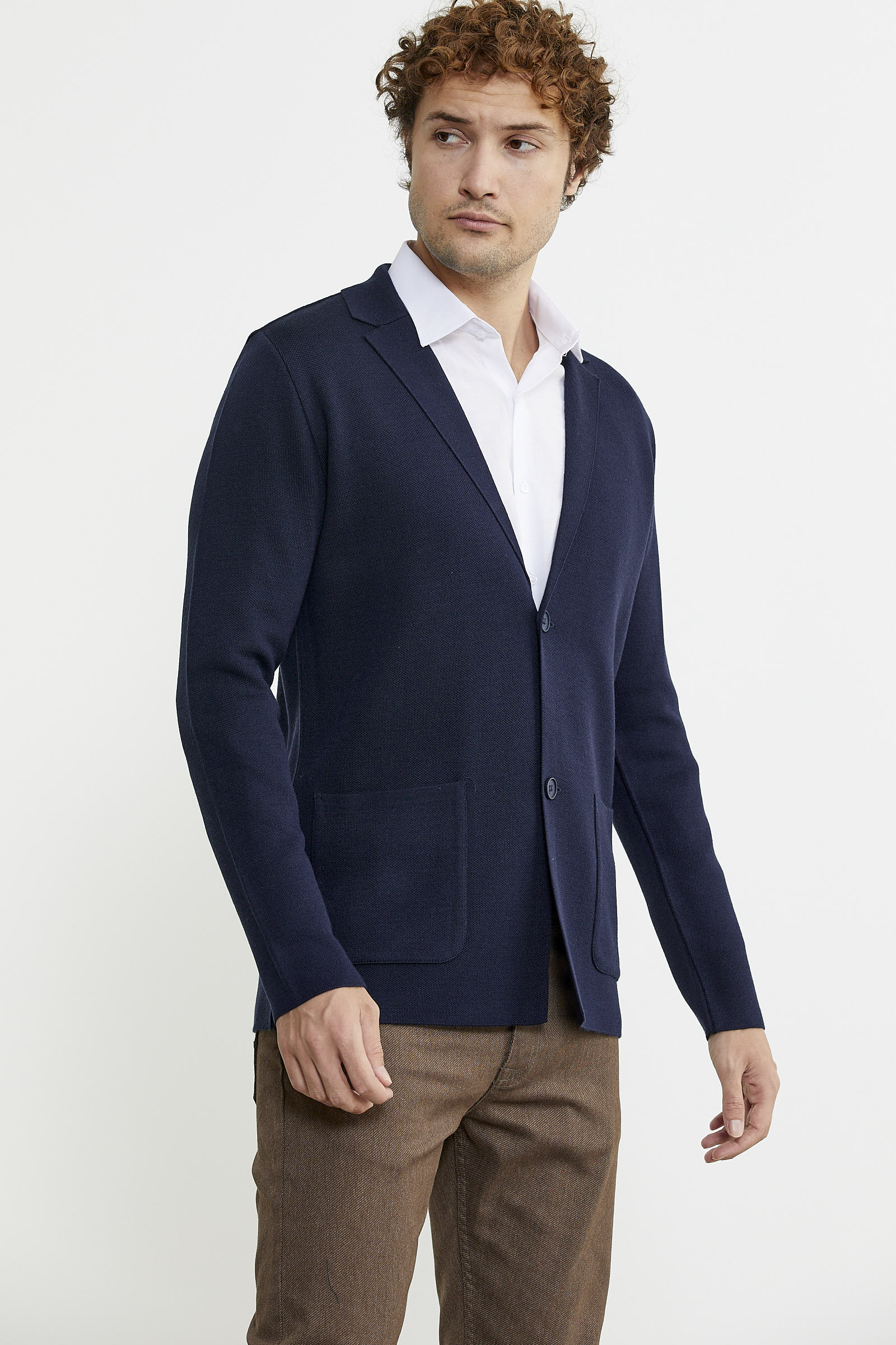 Düğmeli Cep Detaylı Triko Ceket - Lacivert - Sementa