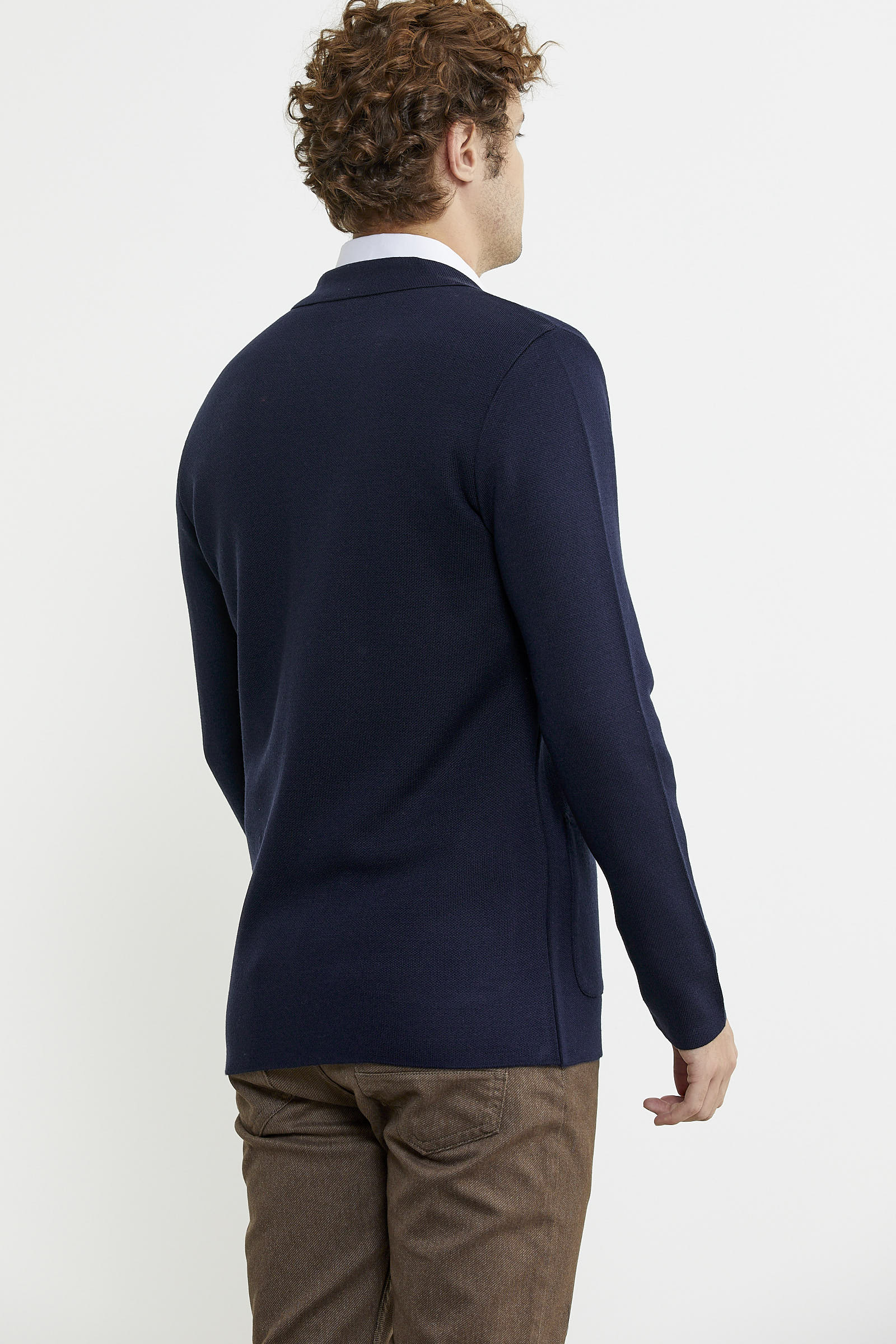 Düğmeli Cep Detaylı Triko Ceket - Lacivert - Sementa