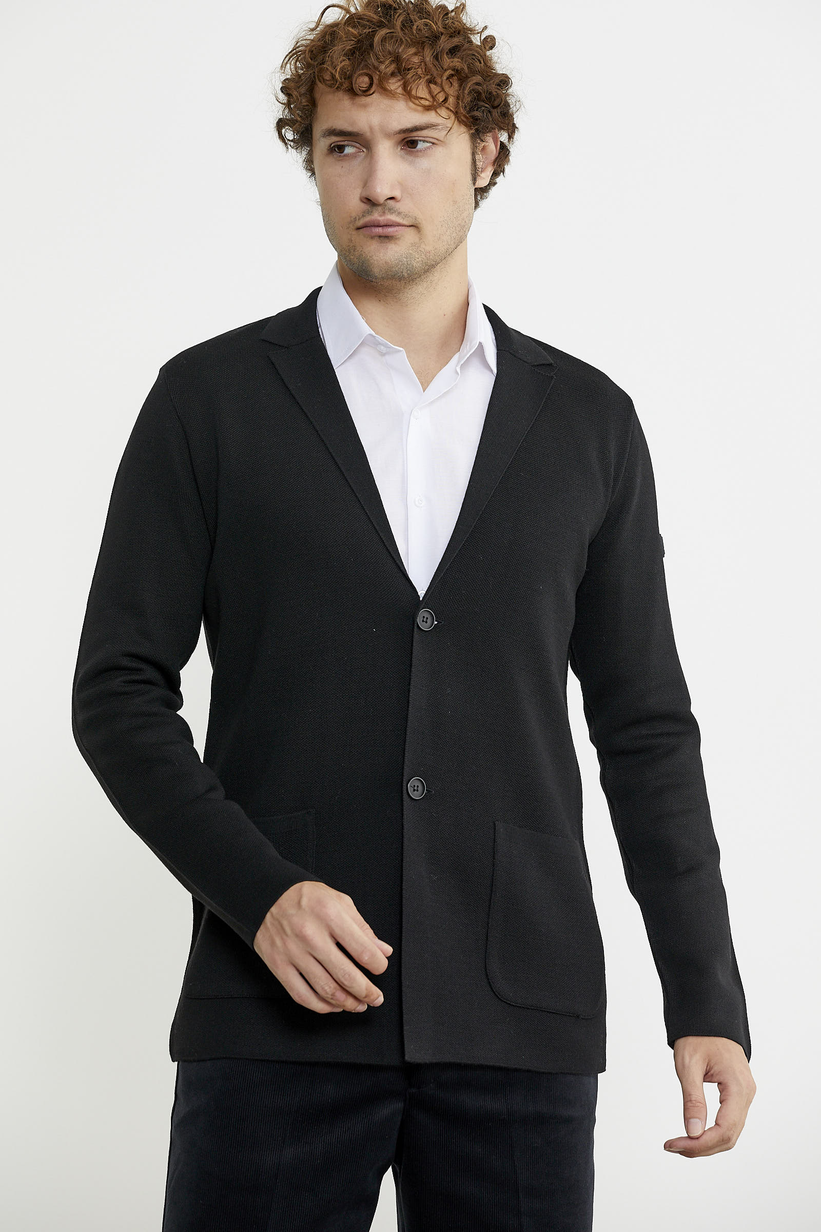 Düğmeli Cep Detaylı Triko Ceket - Siyah - Sementa