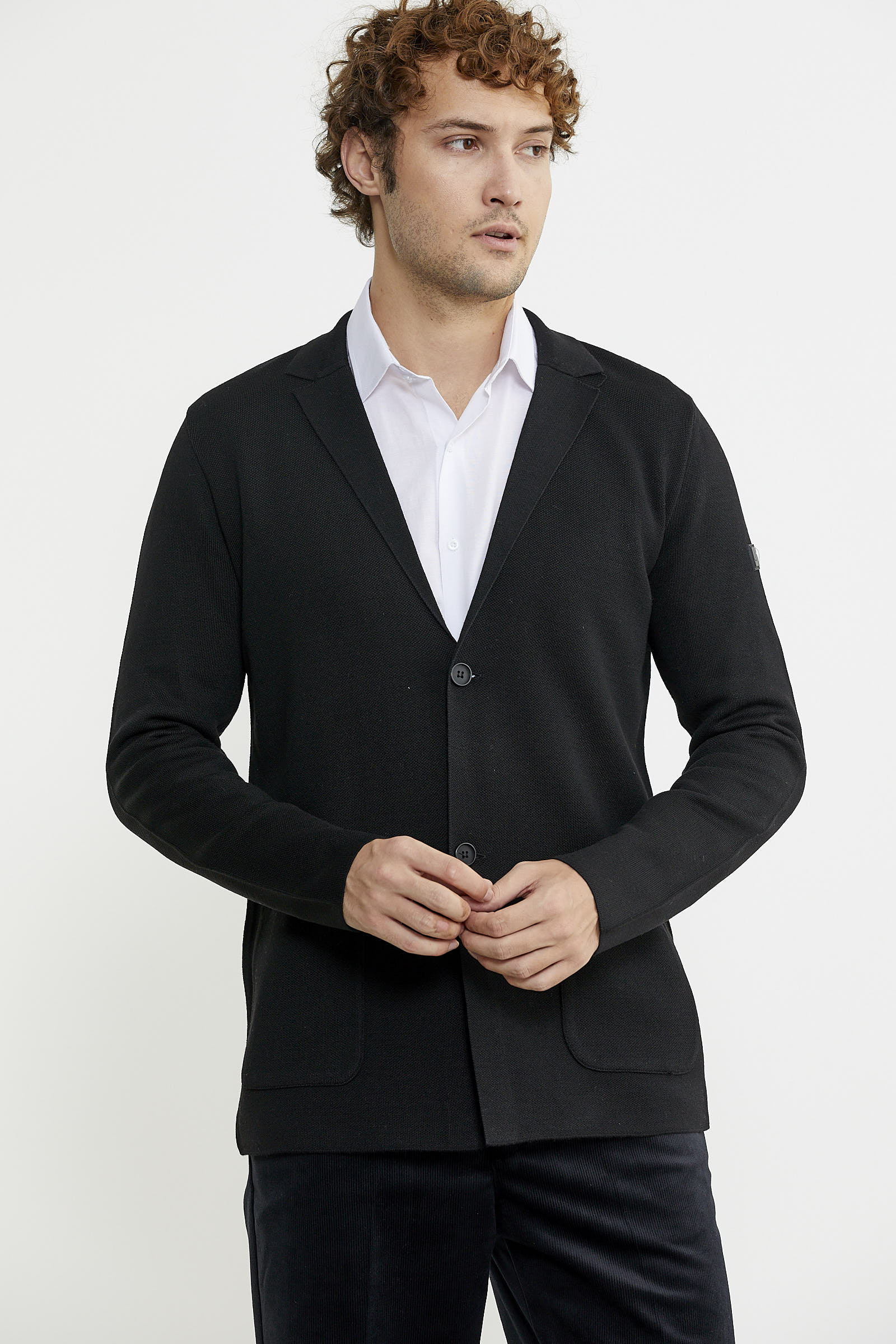 Düğmeli Cep Detaylı Triko Ceket - Siyah - Sementa