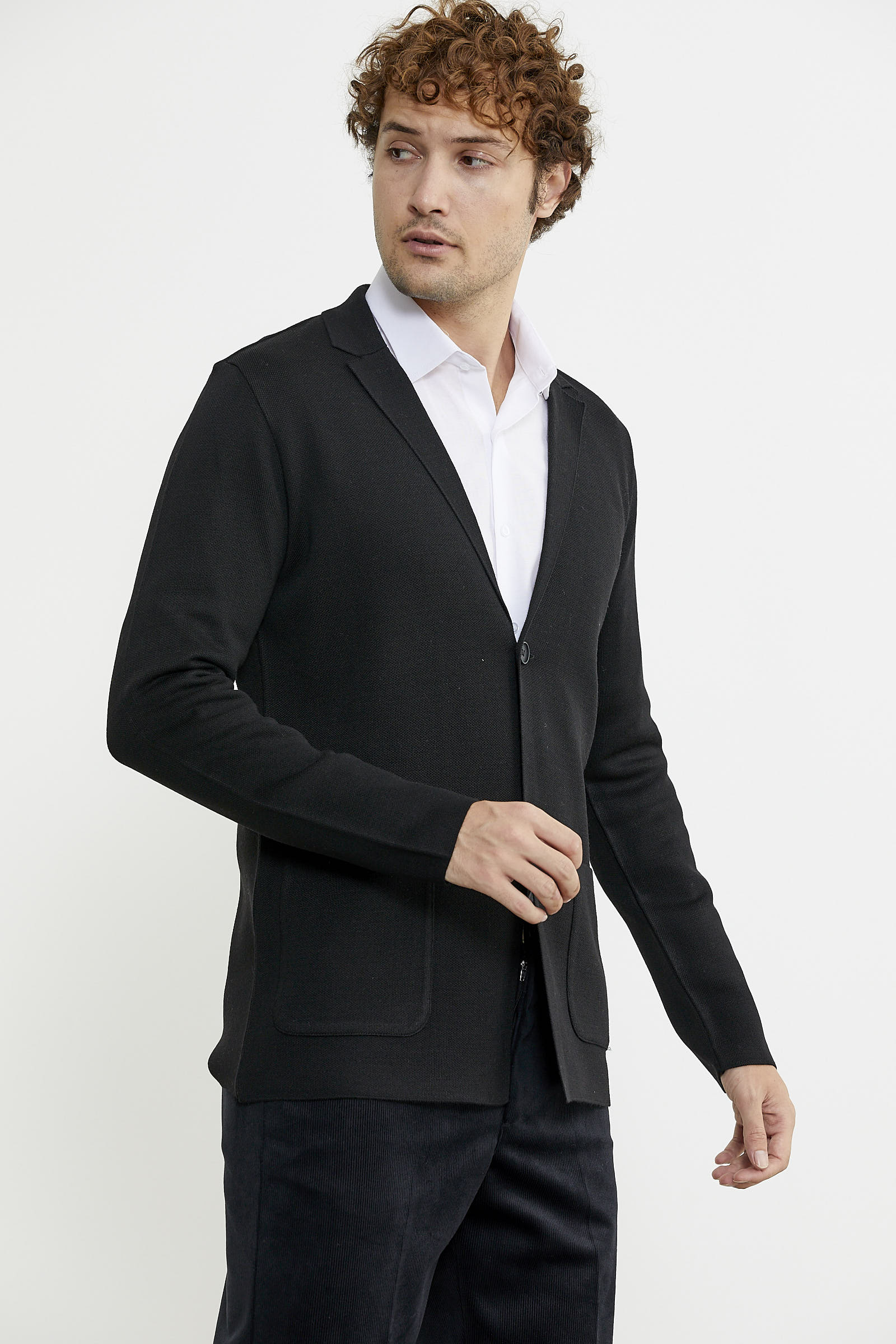 Düğmeli Cep Detaylı Triko Ceket - Siyah - Sementa