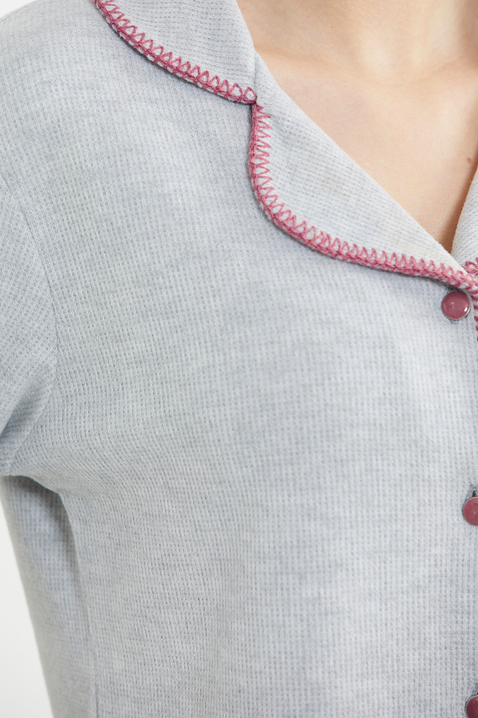 Düğmeli Gömlek Model Pijama Takım - Gri - Sementa