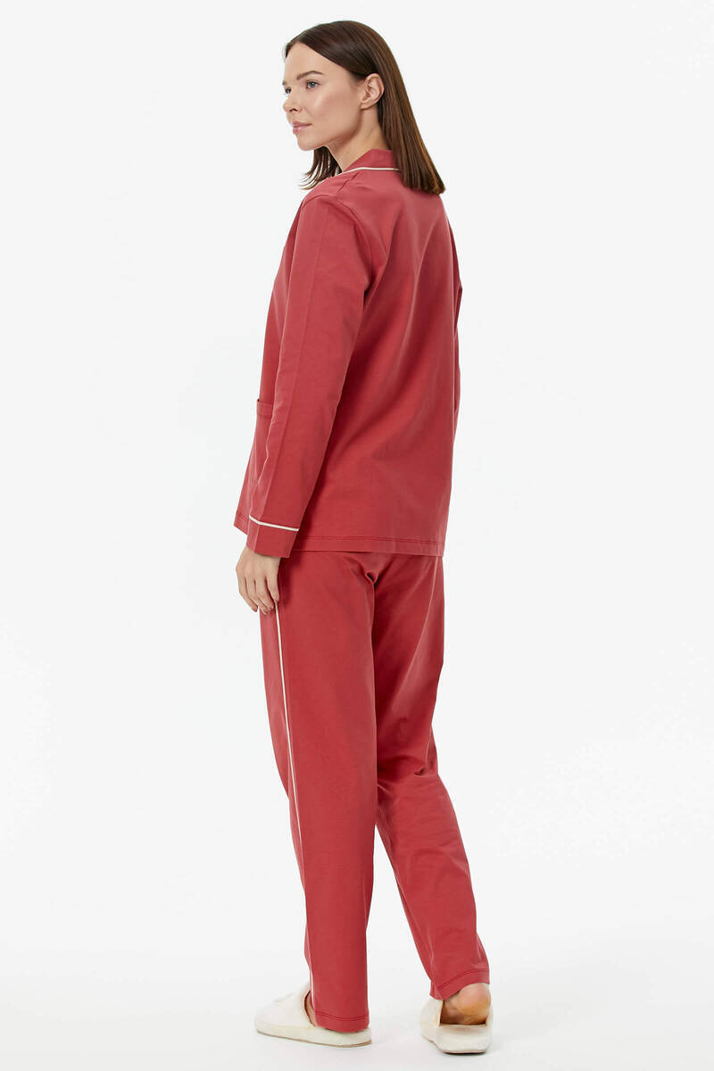 Düğmeli Gömlek Yaka Pijama - Kiremit (5) Sementa