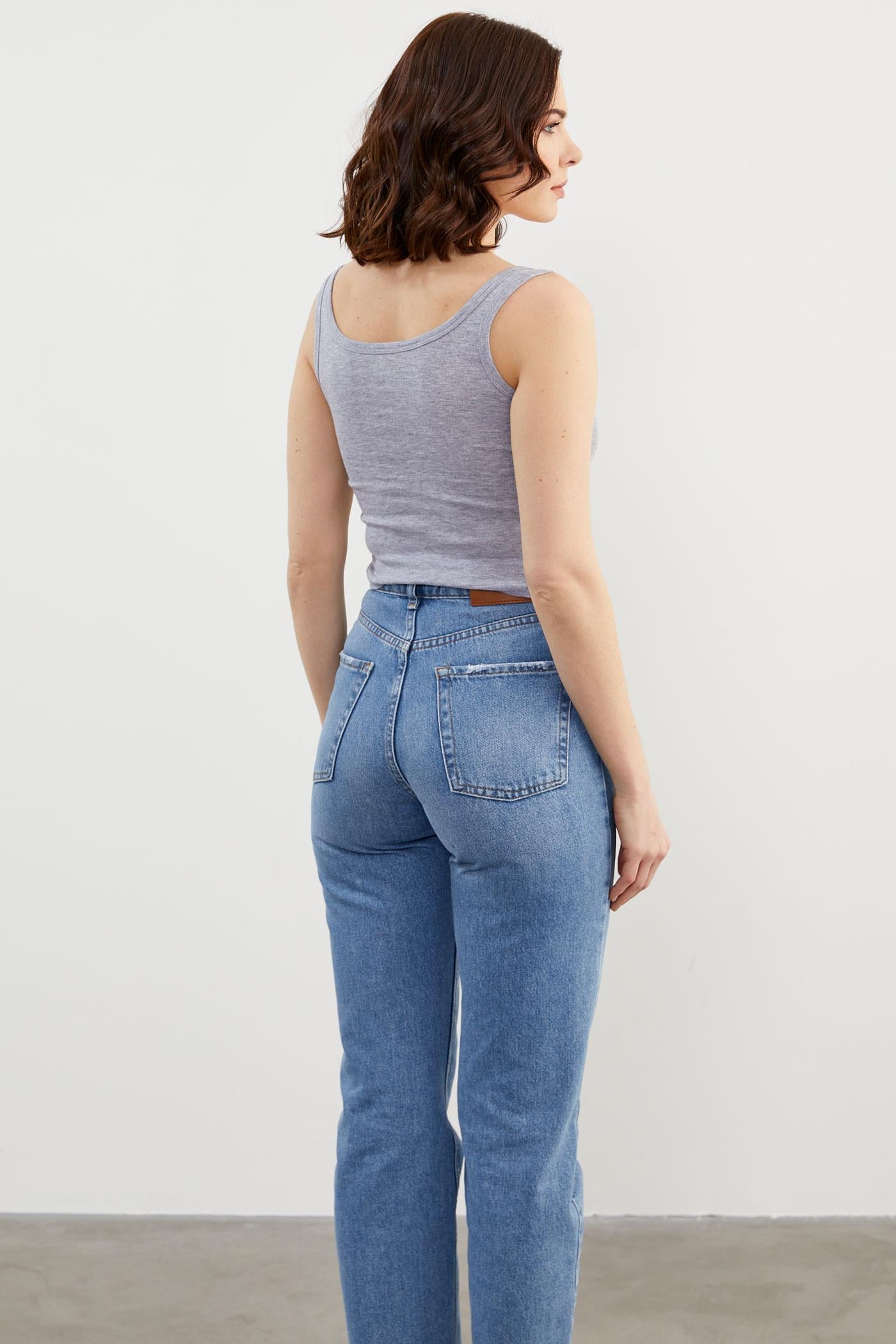 Düğmeli Kısa Kalın Askılı Atlet - Gri (4) Sementa