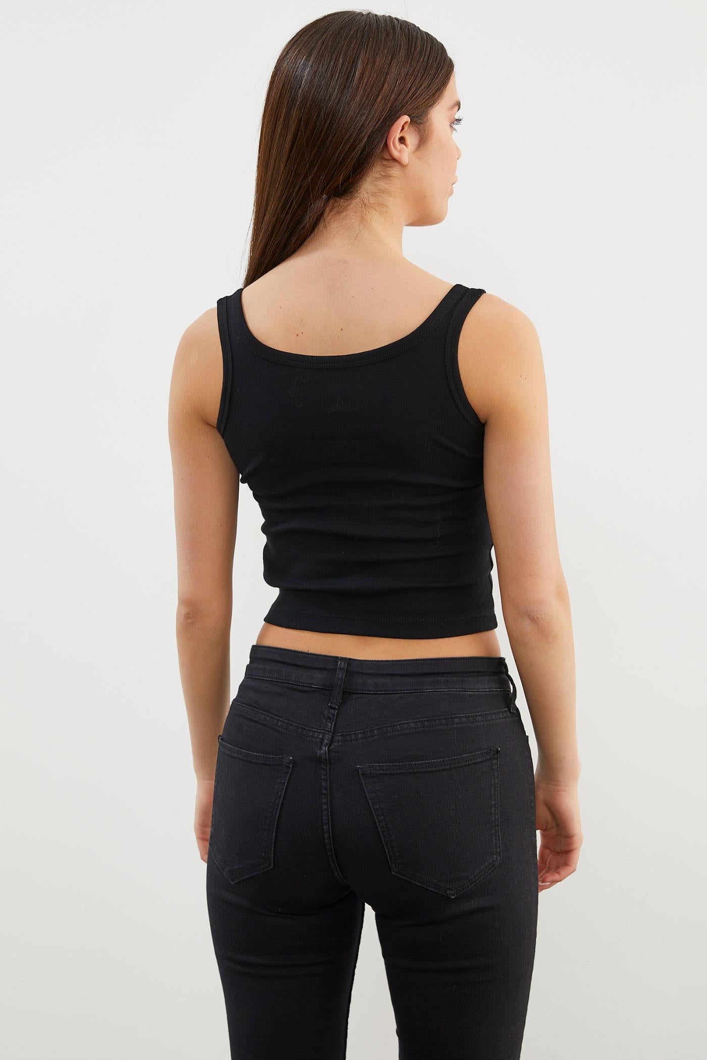 Düğmeli Kısa Kalın Askılı Atlet - Siyah (4) Sementa