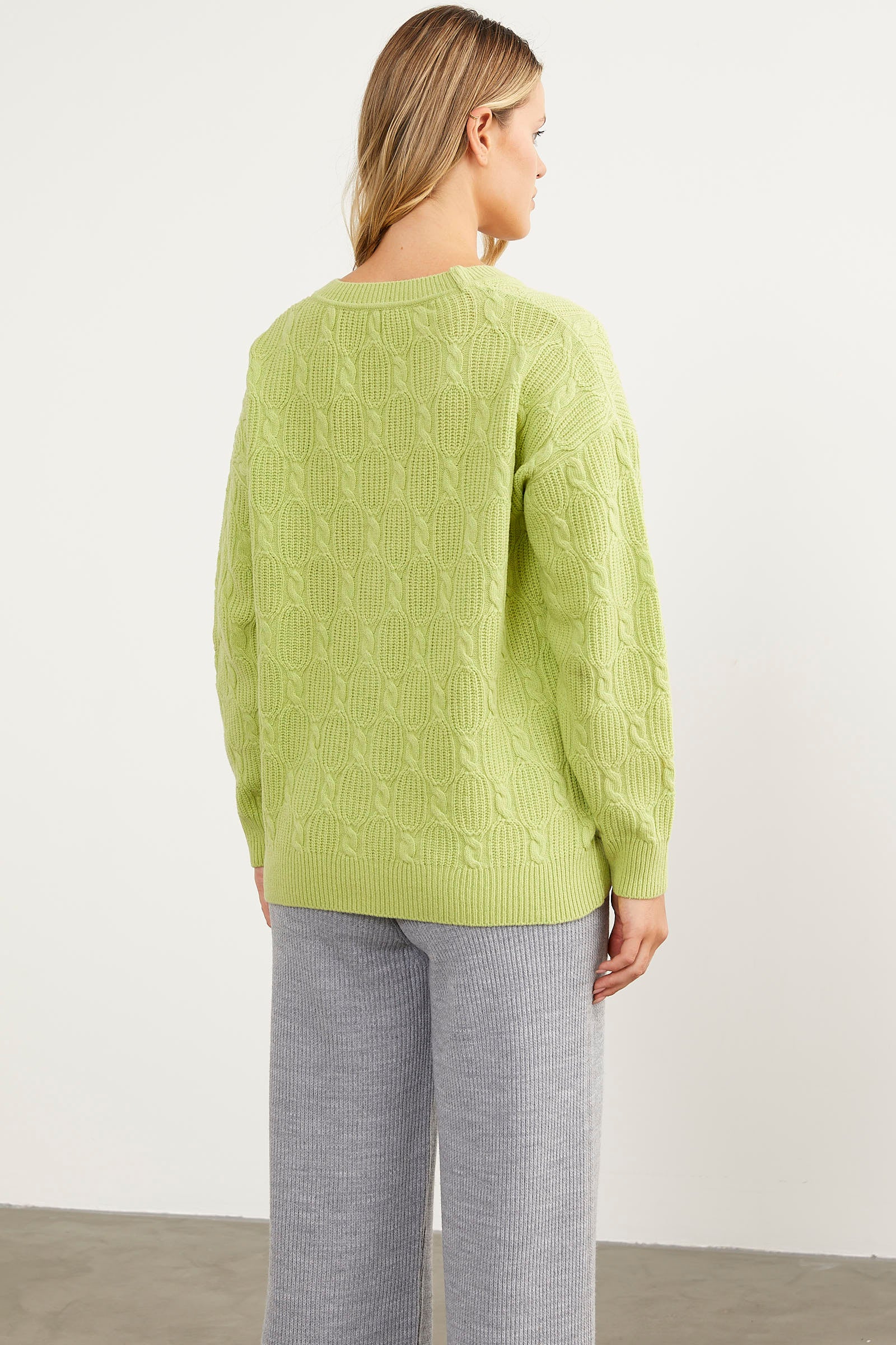 Düğmeli Saç Örgü Triko Hırka - Fıstık Yeşili (8) Sementa