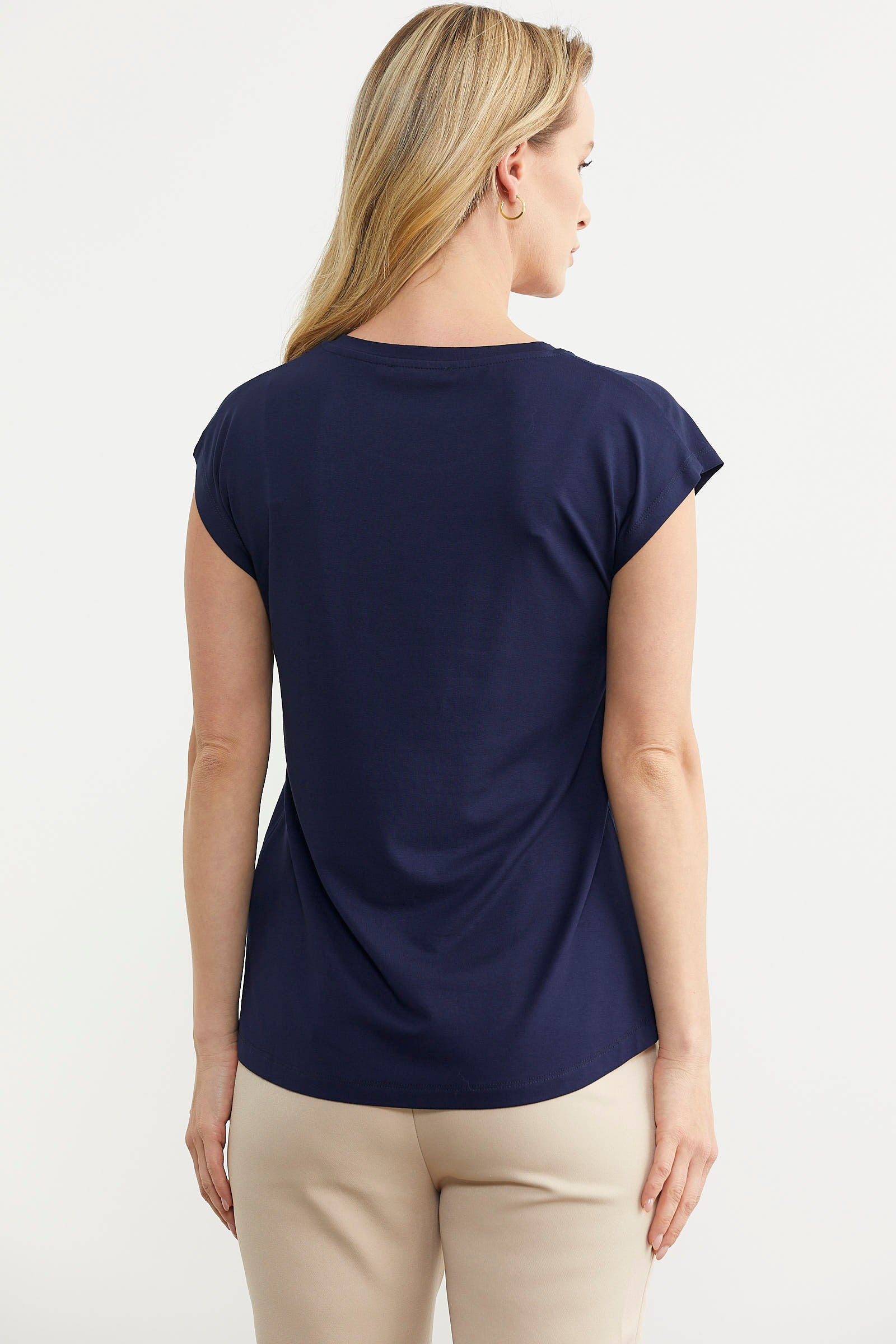 Düşük Kol Baskılı Viskon Tişört - Lacivert (5) Sementa