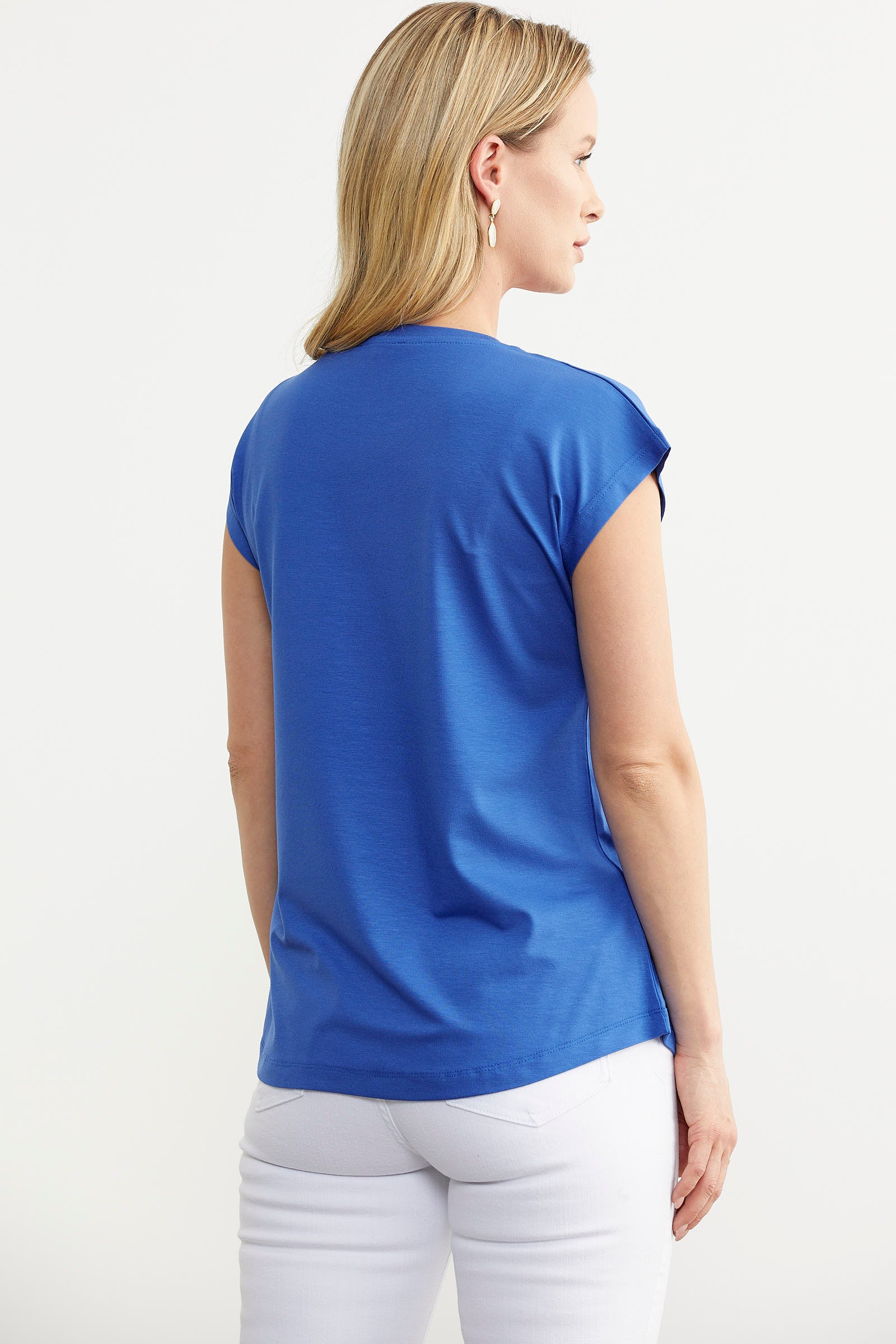 Düşük Kol Baskılı Viskon Tişört - Saks (5) Sementa