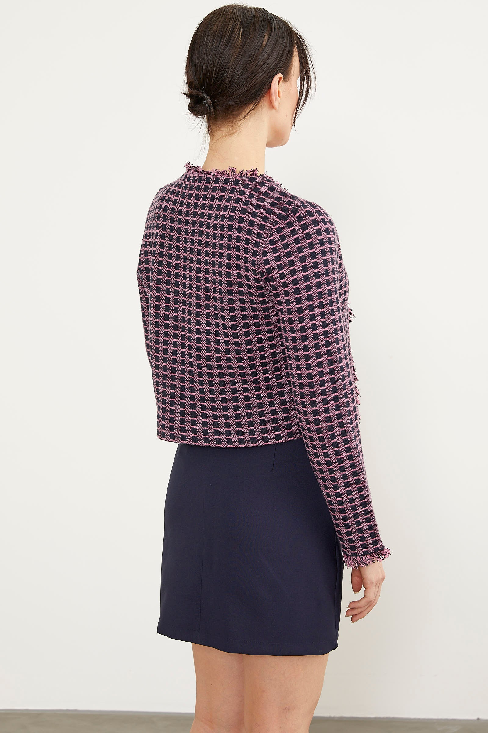 Ekose Desen Kısa Triko Ceket - Lacivert (5) Sementa