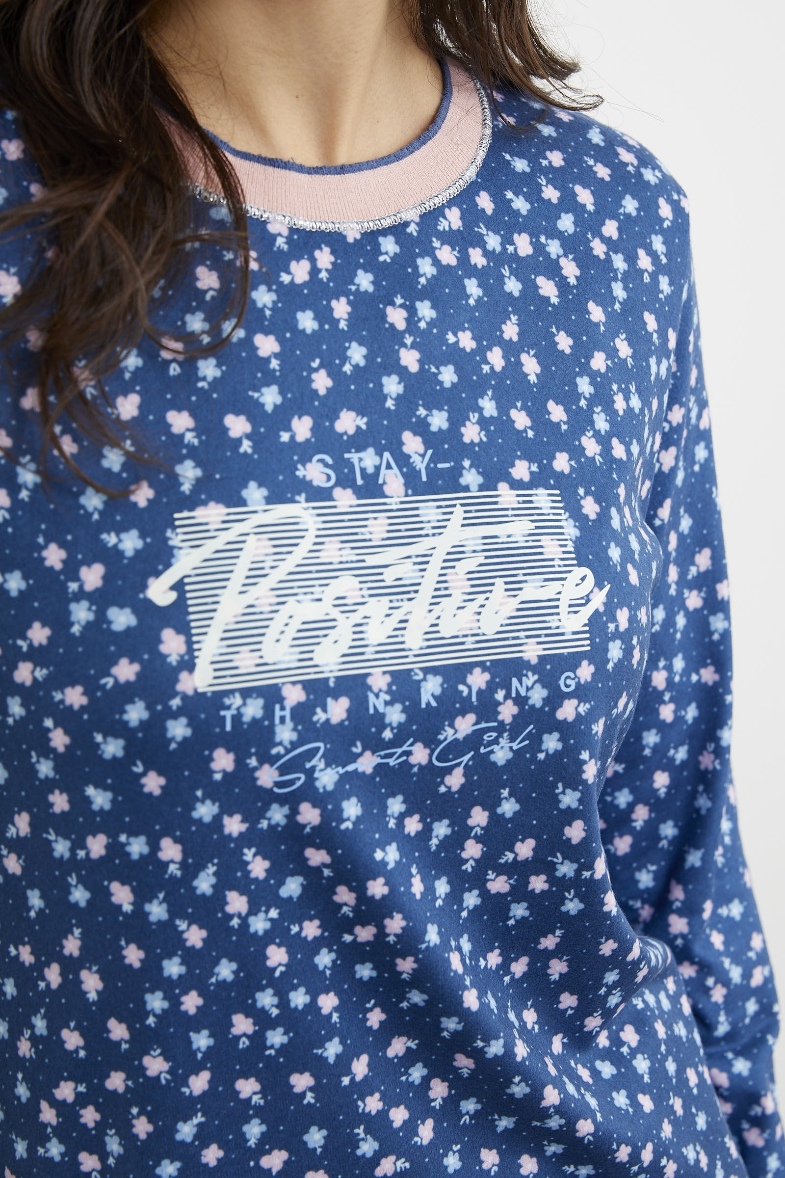 Çiçek Desen Renkli Pijama Takım - Lacivert (7) Sementa