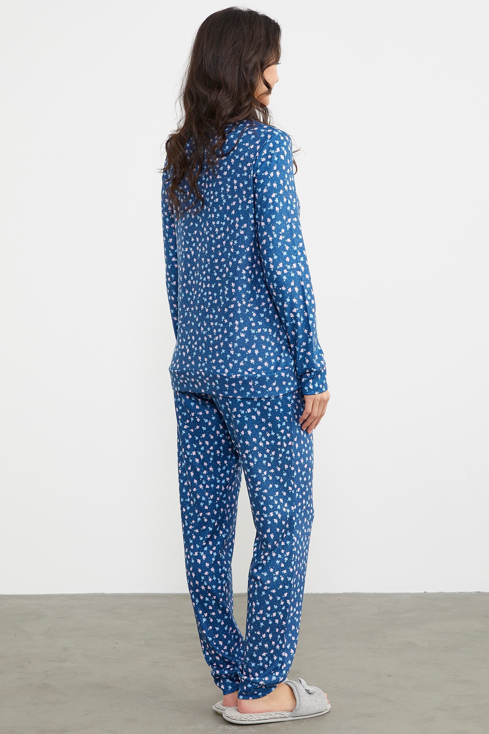 Çiçek Desen Renkli Pijama Takım - Lacivert (8) Sementa