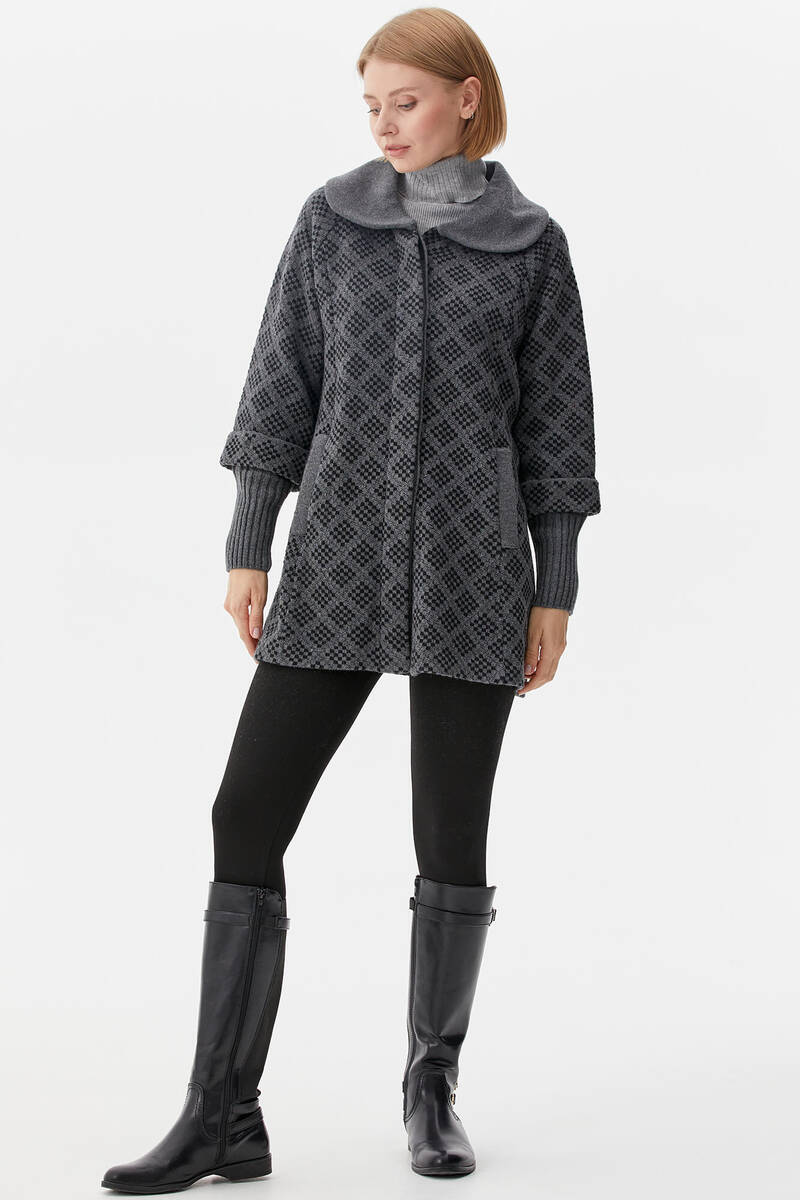 Ekose Desenli Triko Ceket - Gri (4) Sementa