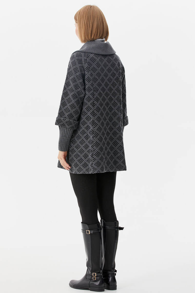 Ekose Desenli Triko Ceket - Gri (5) Sementa