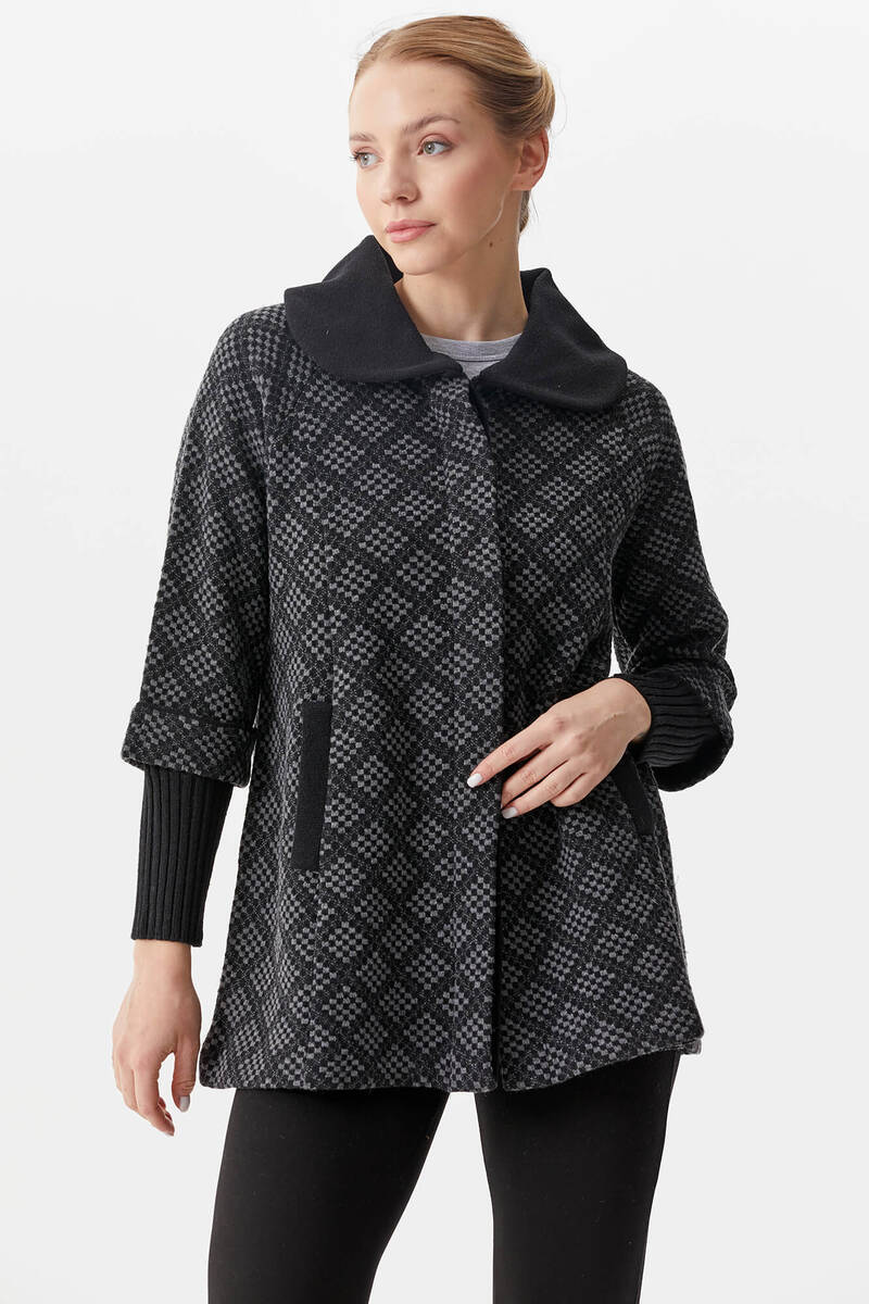 Ekose Desenli Triko Ceket - Siyah (3) Sementa