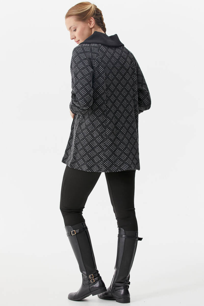 Ekose Desenli Triko Ceket - Siyah (4) Sementa