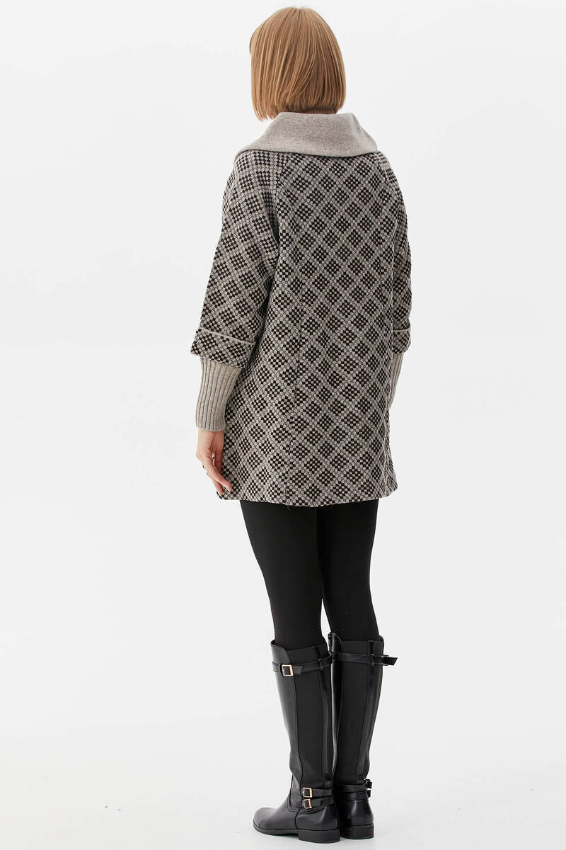 Ekose Desenli Triko Ceket - Vizon (4) Sementa