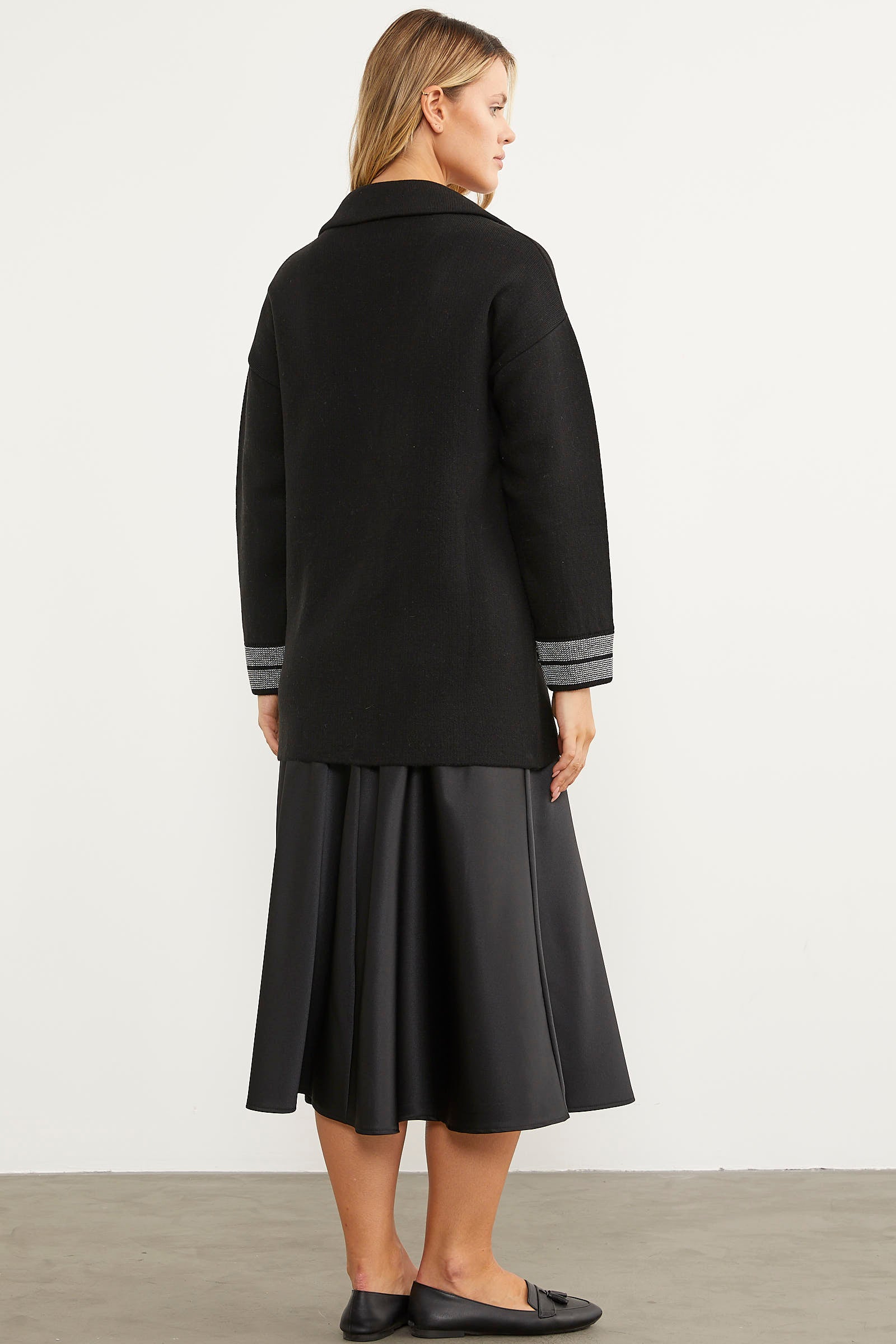 Ekose Detaylı Kruvaze Triko Ceket - Siyah (8) Sementa