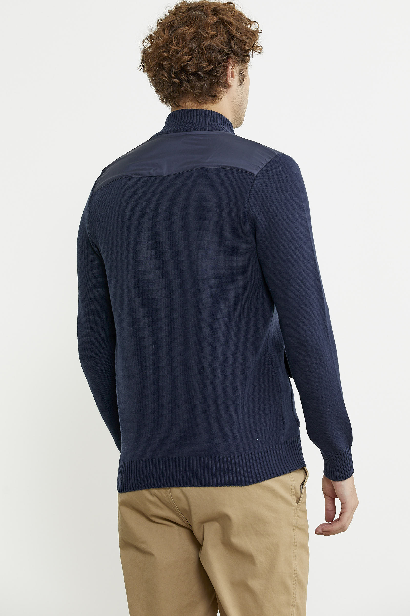 Yünlü Dik Yaka Fermuarlı Cepli Triko Mont - Lacivert - Sementa