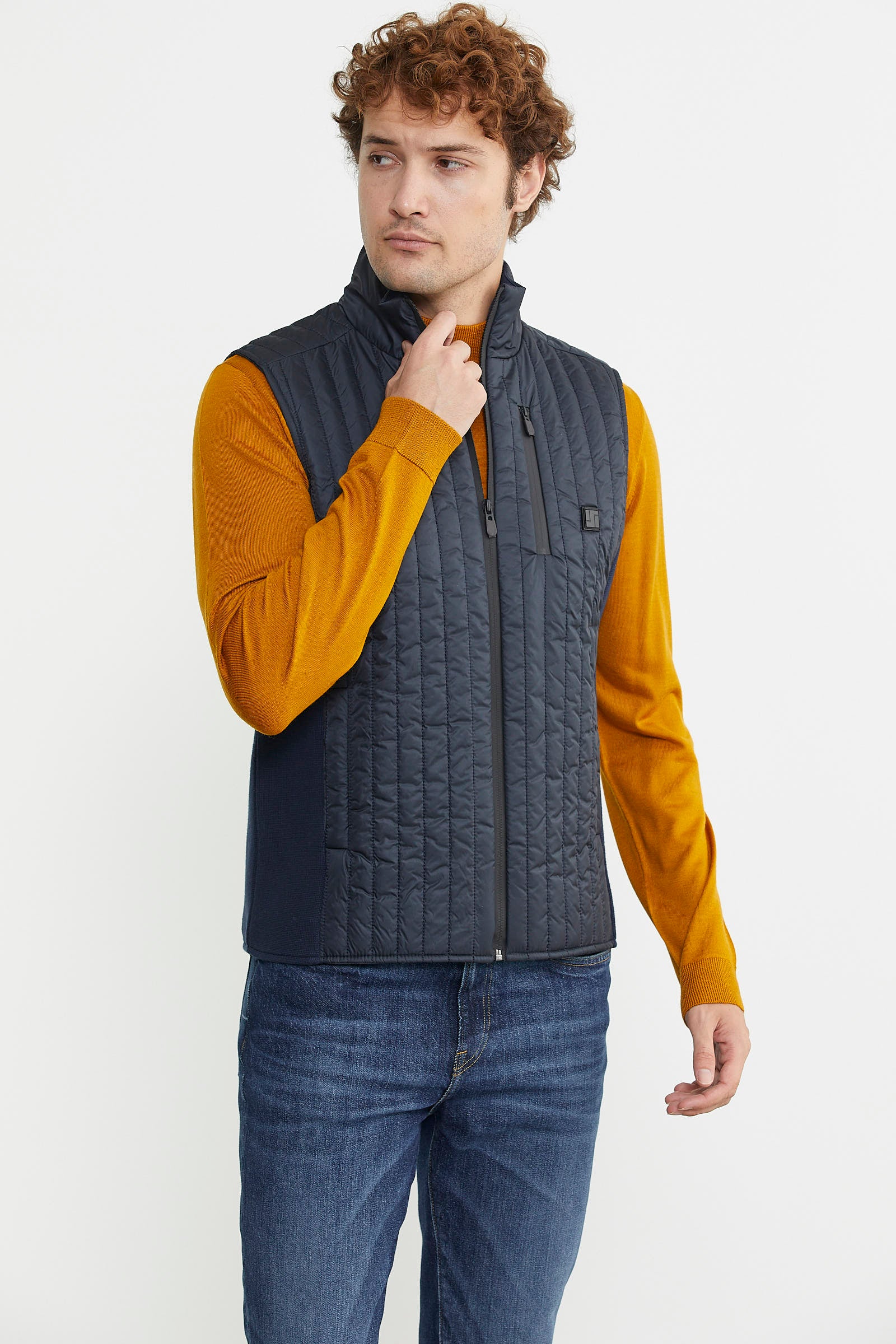 Erkek Dik Yaka Fermuarlı Kapitone Yelek - Lacivert - Sementa