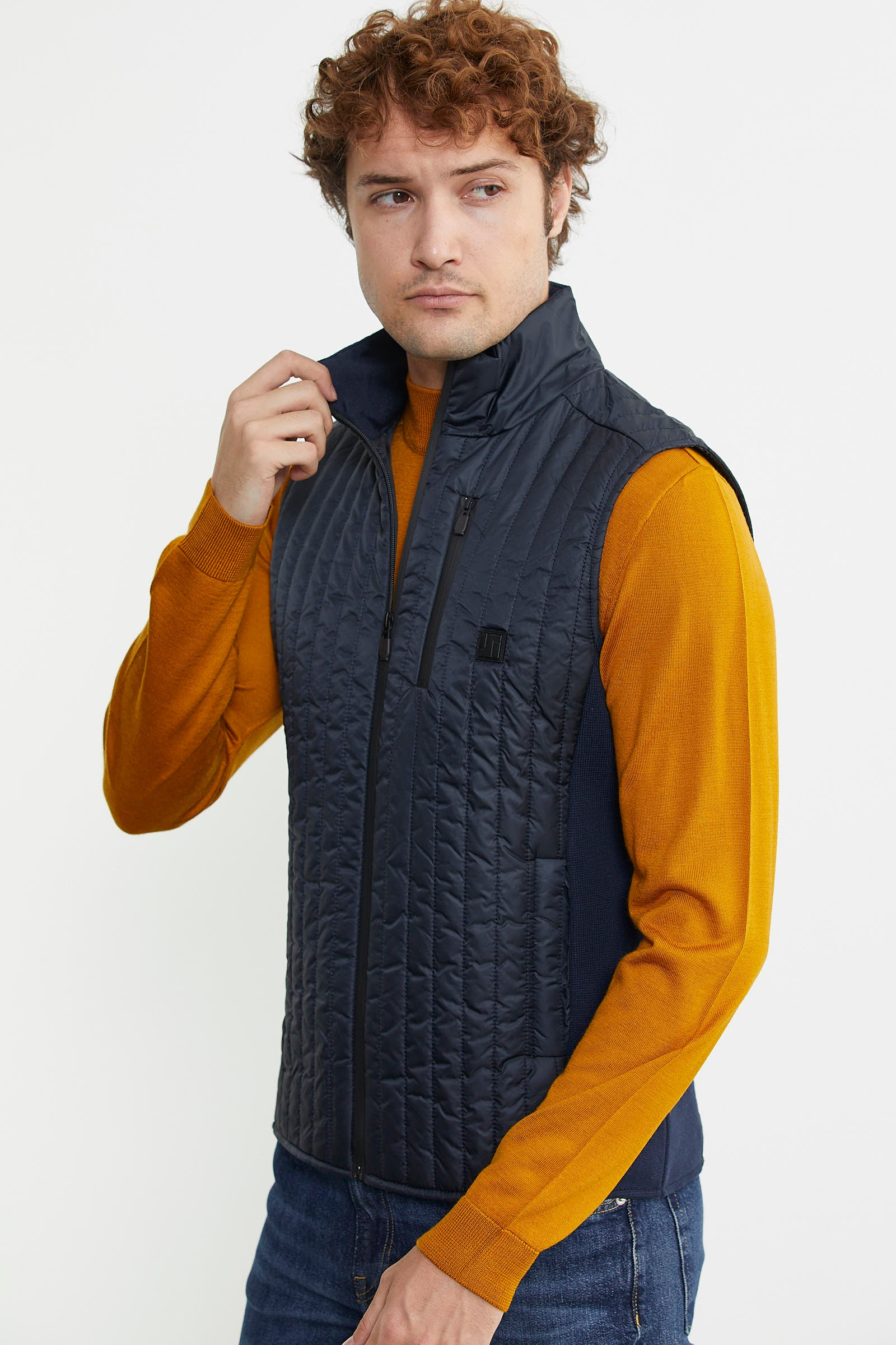 Erkek Dik Yaka Fermuarlı Kapitone Yelek - Lacivert - Sementa