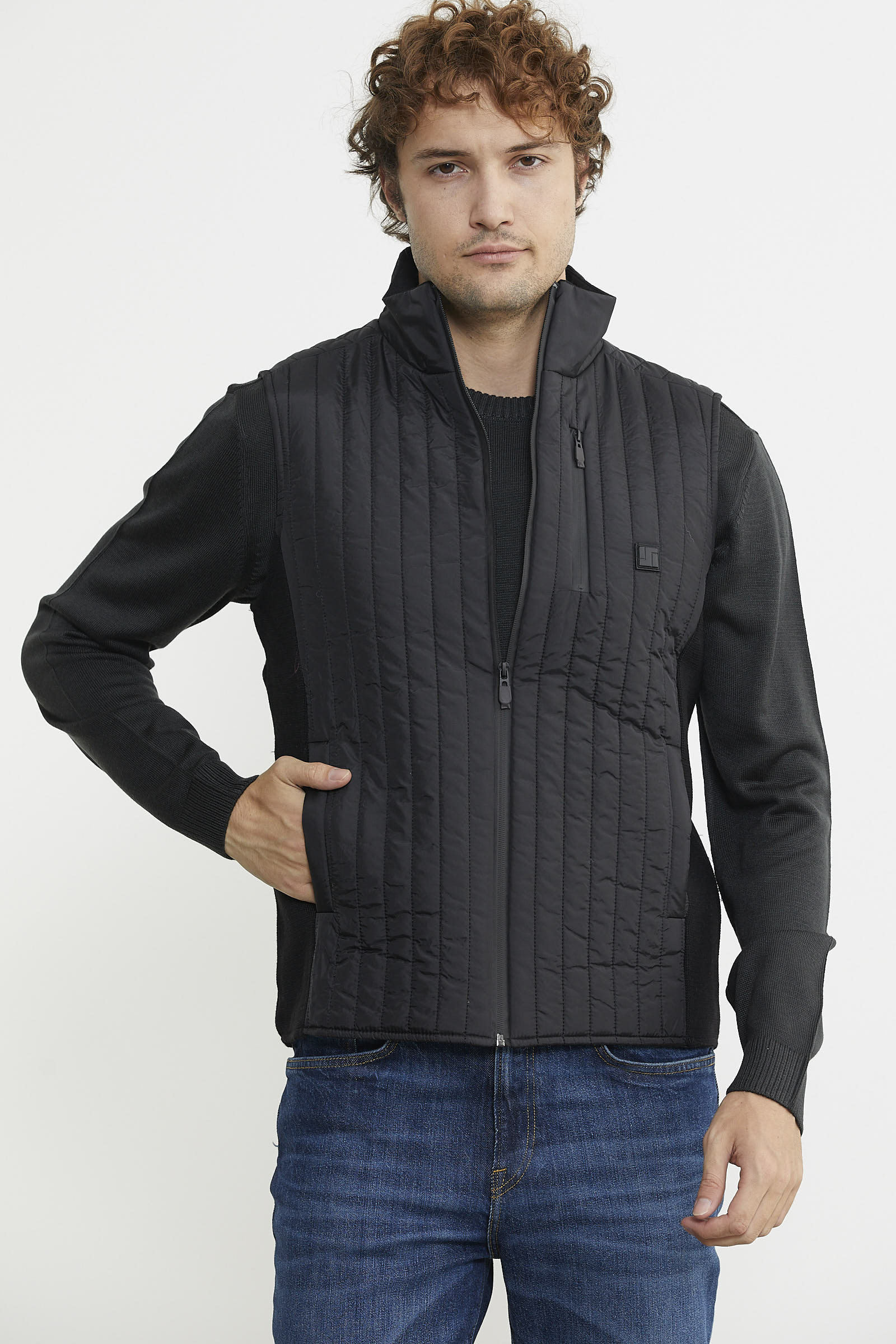 Erkek Dik Yaka Fermuarlı Kapitone Yelek - Siyah - Sementa