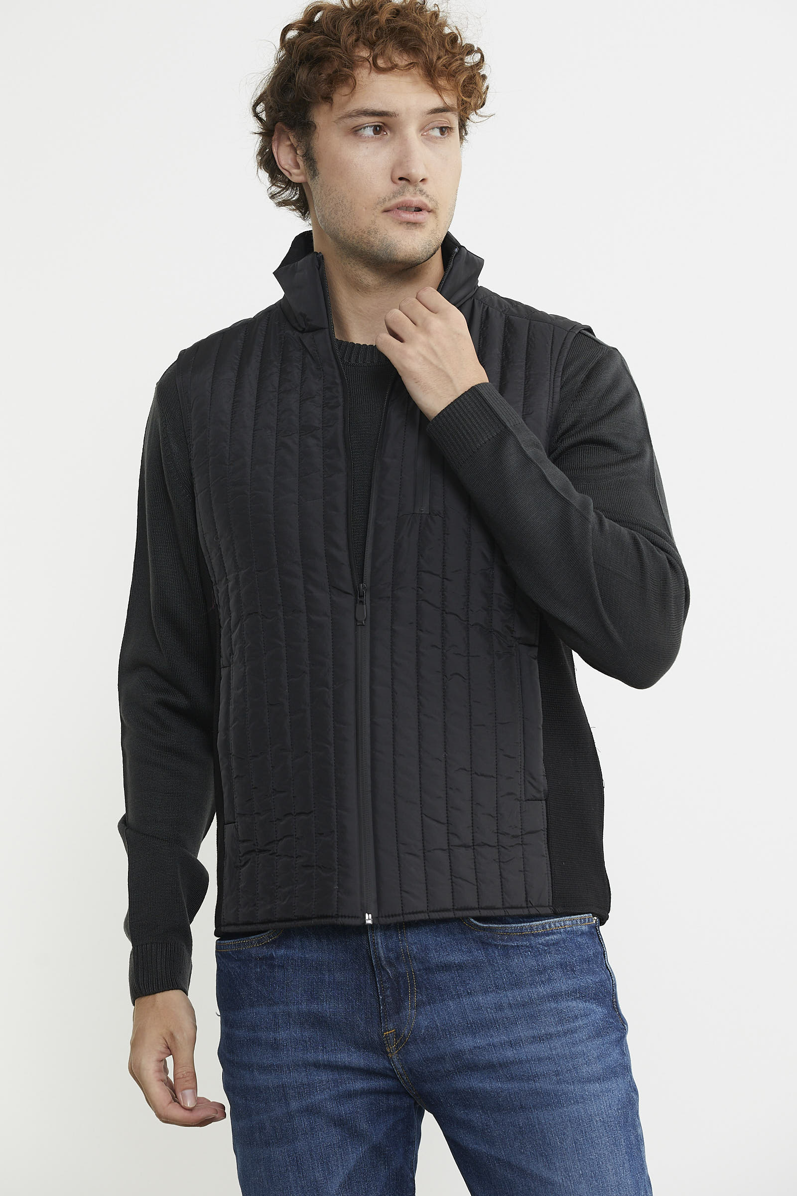 Erkek Dik Yaka Fermuarlı Kapitone Yelek - Siyah - Sementa