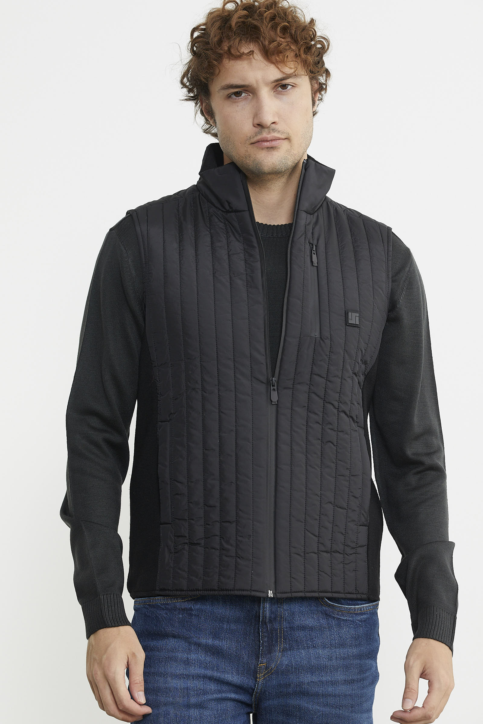 Erkek Dik Yaka Fermuarlı Kapitone Yelek - Siyah - Sementa