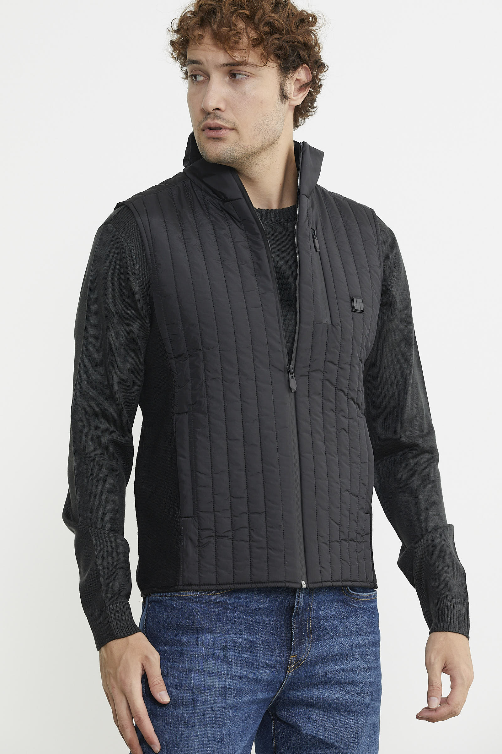 Erkek Dik Yaka Fermuarlı Kapitone Yelek - Siyah - Sementa