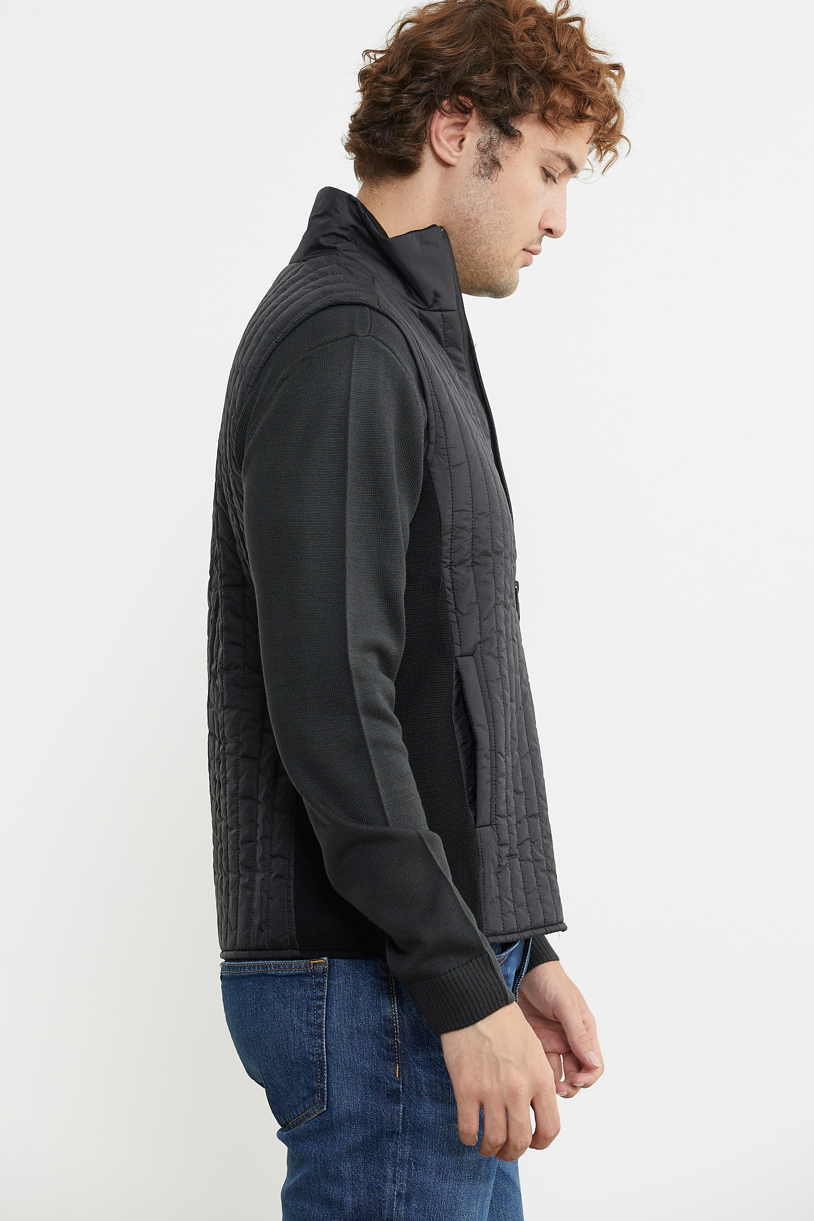 Erkek Dik Yaka Fermuarlı Kapitone Yelek - Siyah - Sementa