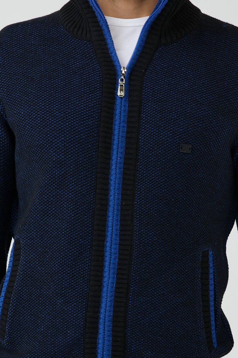 Erkek Dik Yaka Fermuarlı Triko Hırka - Siyah - Saks (4) Sementa